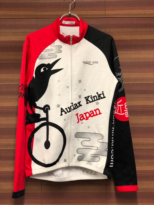 IT018 ウェイブワン WAVE ONE 長袖 サイクルジャージ 白 赤 L 裏起毛 Audax Japan 近畿 痛ジャージ