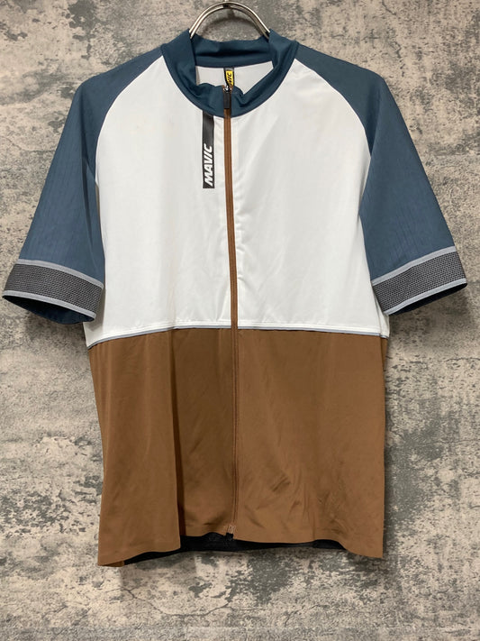 IW587 マヴィック MAVIC 半袖 サイクルジャージ 白 茶 黒 L 汚れあり