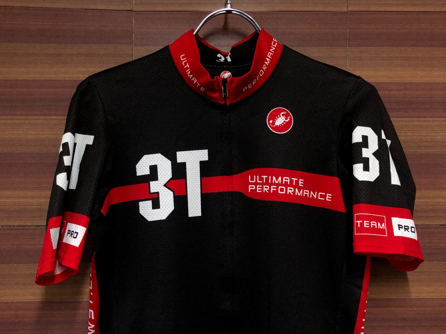 IN127 カステリ castelli 半袖 サイクルジャージ 黒赤 3T L 毛玉あり