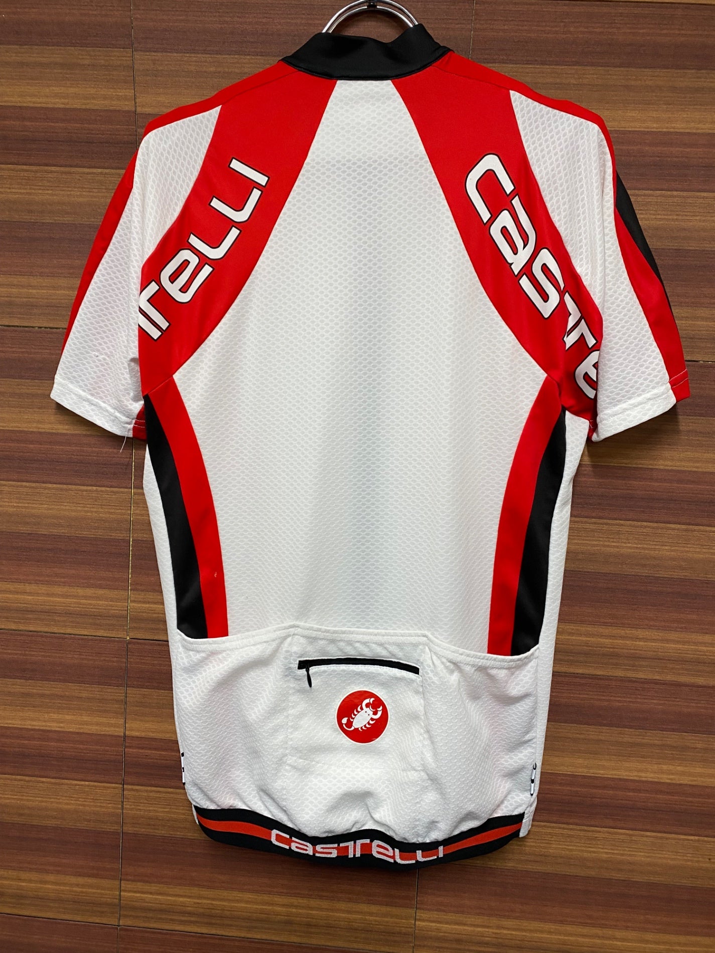 IN869 カステリ CASTELLI 半袖 サイクルジャージ 白 赤 XL ※ほつれ