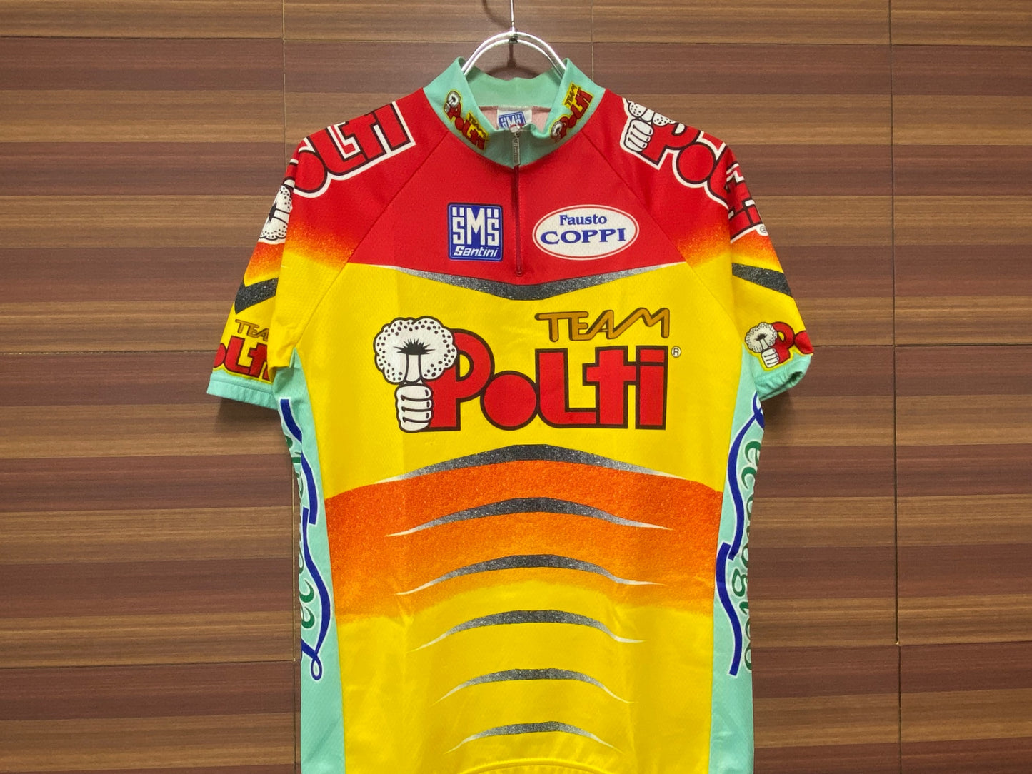 IK011 サンティーニ Santini 半袖 サイクルジャージ ハーフジップ 赤 黄 L Polti
