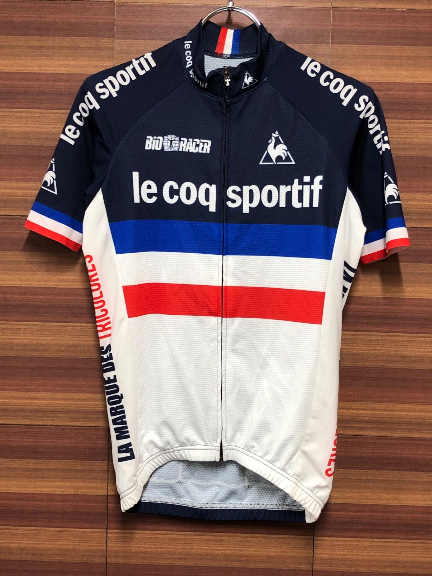 IH498 ビオレーサー BiORACER ルコックスポルティフ le coq sportif 半袖サイクルジャージ 紺白赤 S ほつれ