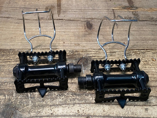 JB531 三ヶ島 MKS MASH STREAM フラットペダル 黒 トゥーストラップ付属