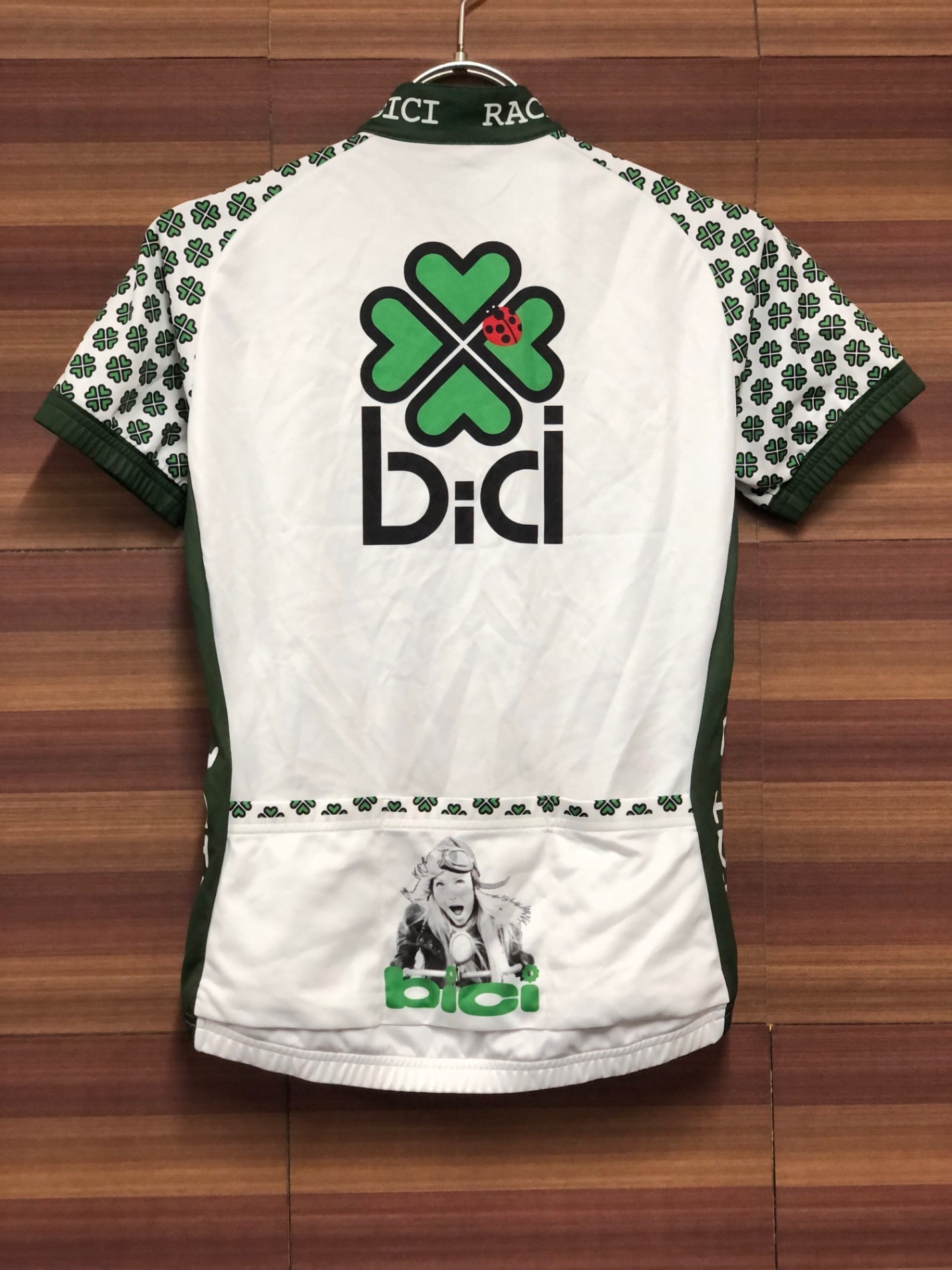 IO349 bici 裏起毛 レディース 半袖 サイクルスカート 白緑 S