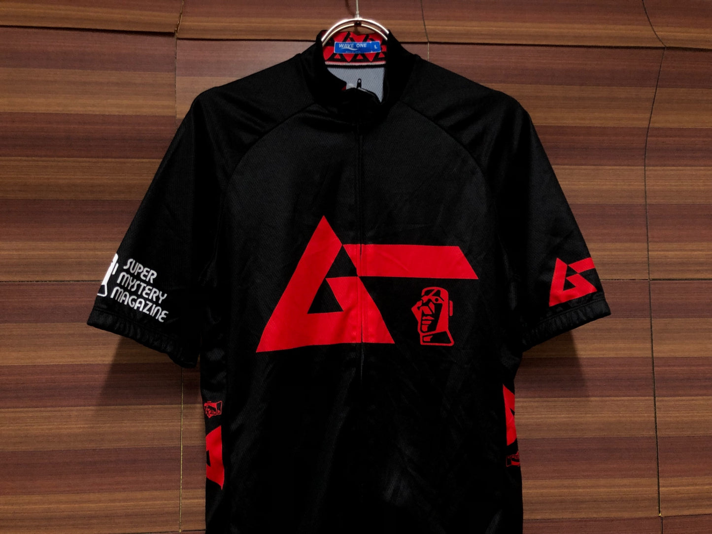 IS990 ウェイブワン WAVE ONE 半袖 サイクルジャージ 黒 赤 L SUPER MYSTERY MAGAZINE 痛ジャージ