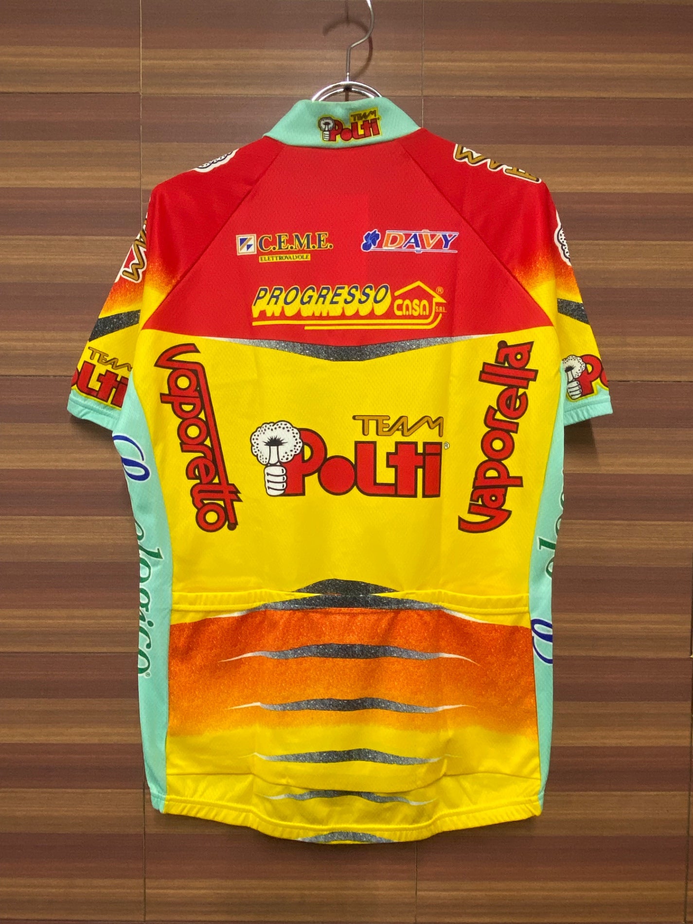 IK011 サンティーニ Santini 半袖 サイクルジャージ ハーフジップ 赤 黄 L Polti