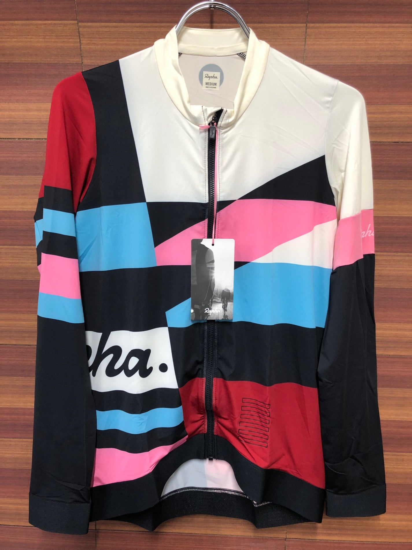 IO699 ラファ Rapha CROSS PRO TEAM LONG SLEEVE TRAINING JERSEY MENS 長袖 サイクルジャージ  ベージュ 紺 総柄 M