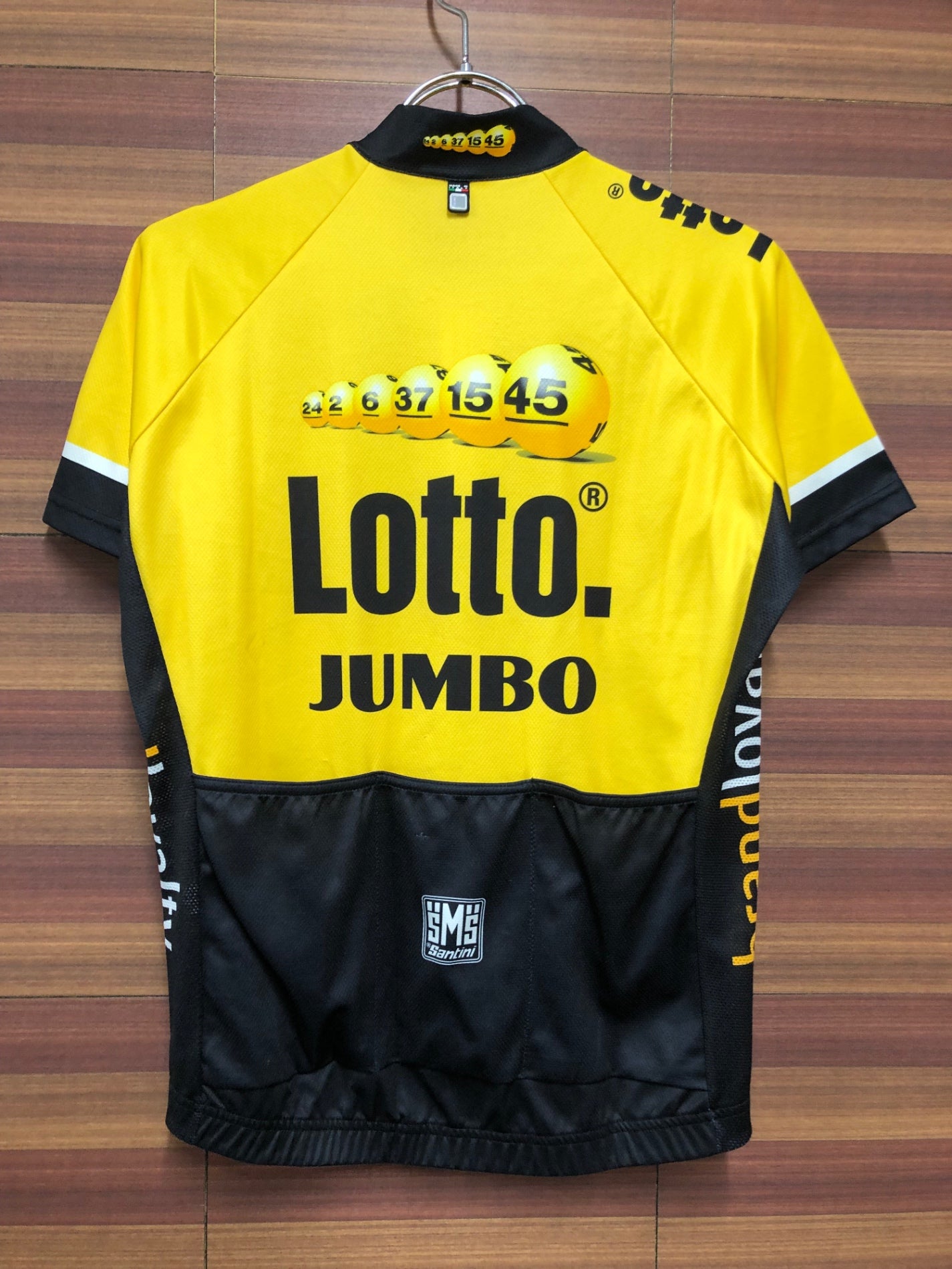 II056 サンティーニ Santini 半袖 サイクルジャージ 黒 黄 S Lotto