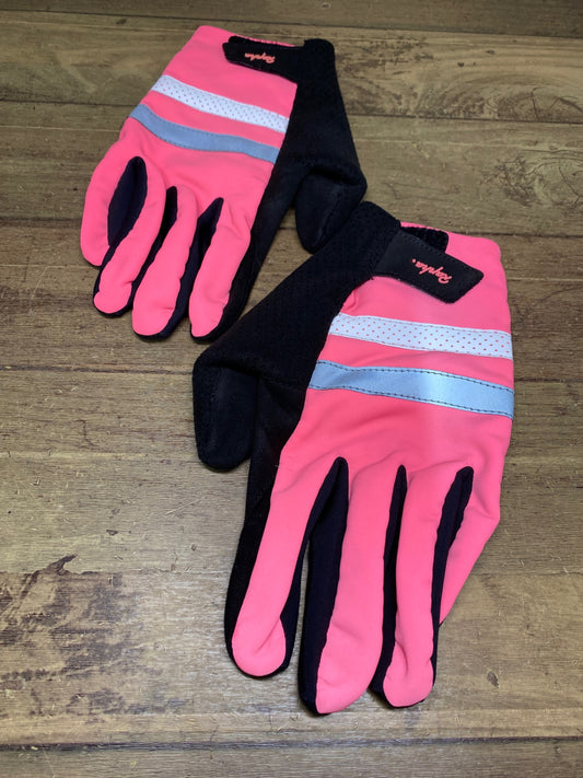 JB096 ラファ Rapha BREVET REFLECTIVE GLOVES 長指 グローブ ピンク 黒 L 裏起毛