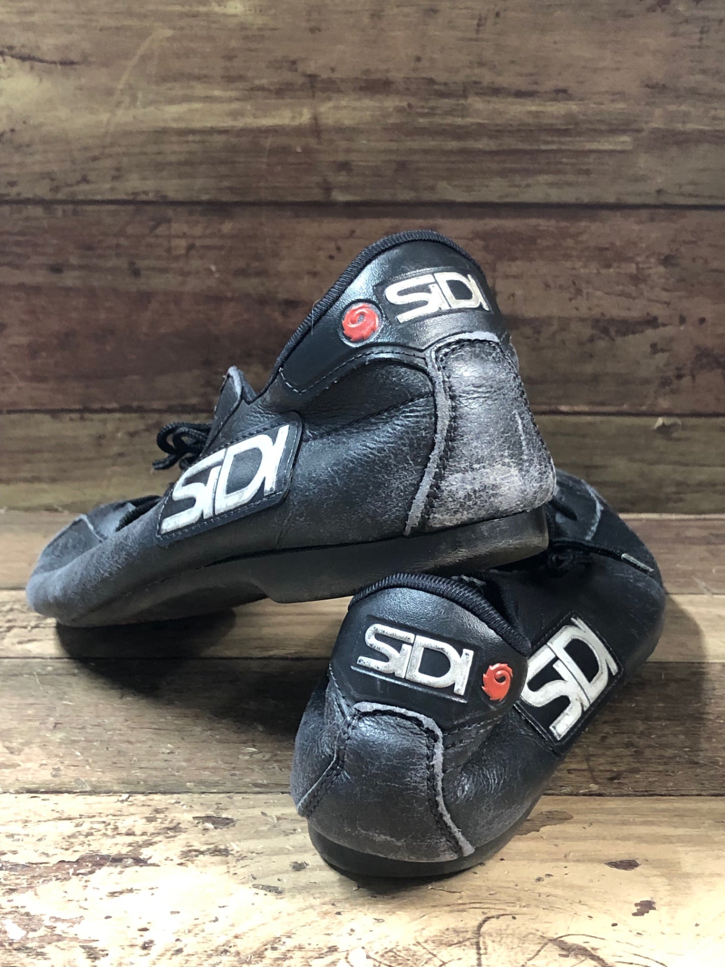 ID344 シディ SIDI サイクルシューズ 黒 レザー スレ EU40 ※ソールはげ 割れ ビンテージ