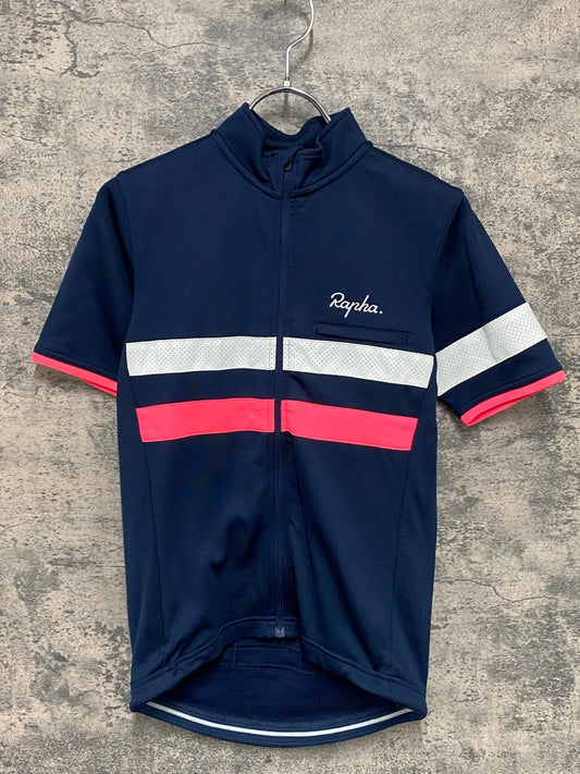 IV237 ラファ Rapha BREVET JERSEY 半袖 サイクルジャージ ネイビー ピンク XS