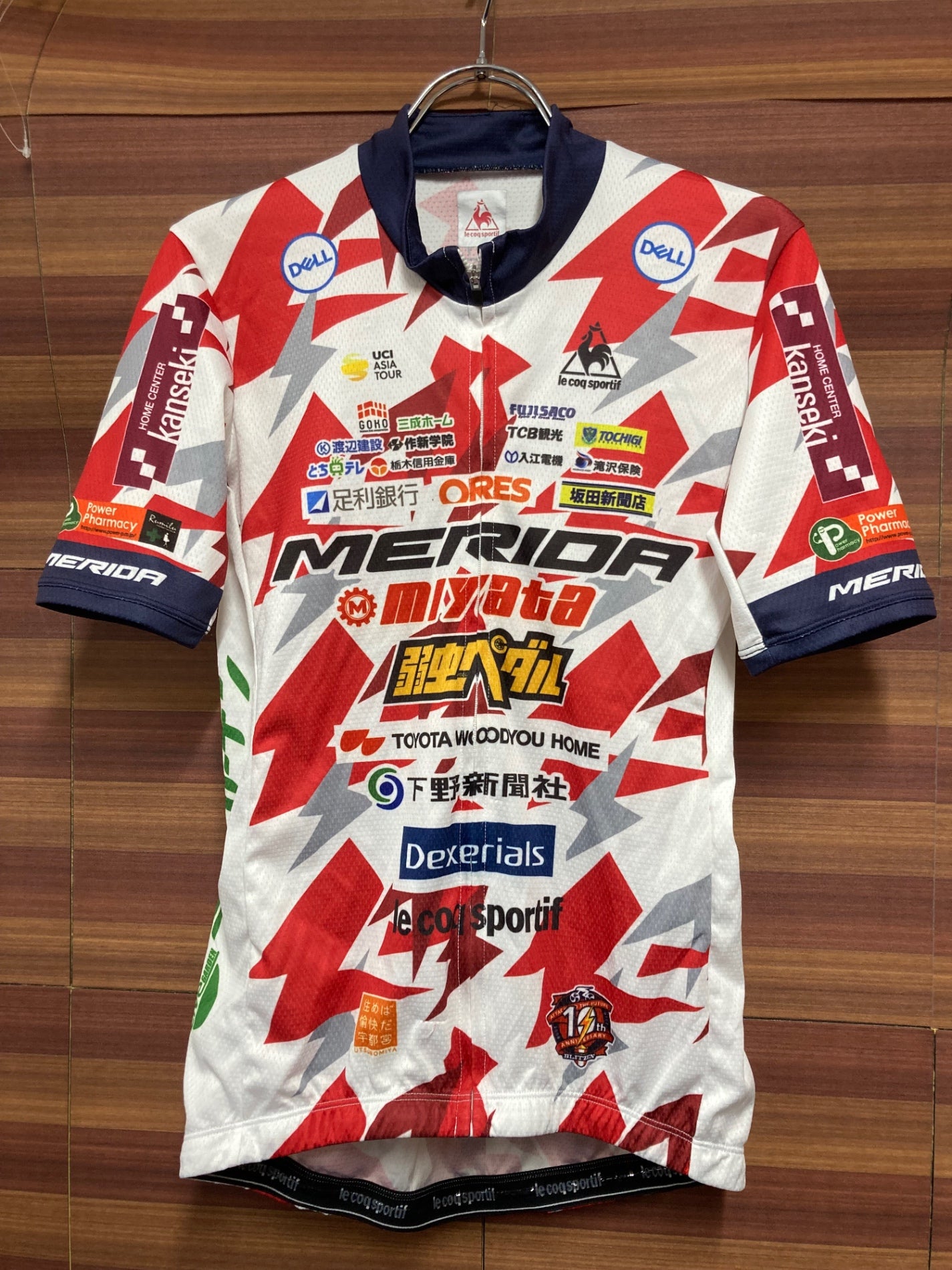 IP088 ルコックスポルティフ le coq sportif 半袖 サイクルジャージ 白 赤 L 宇都宮ブリッツェン