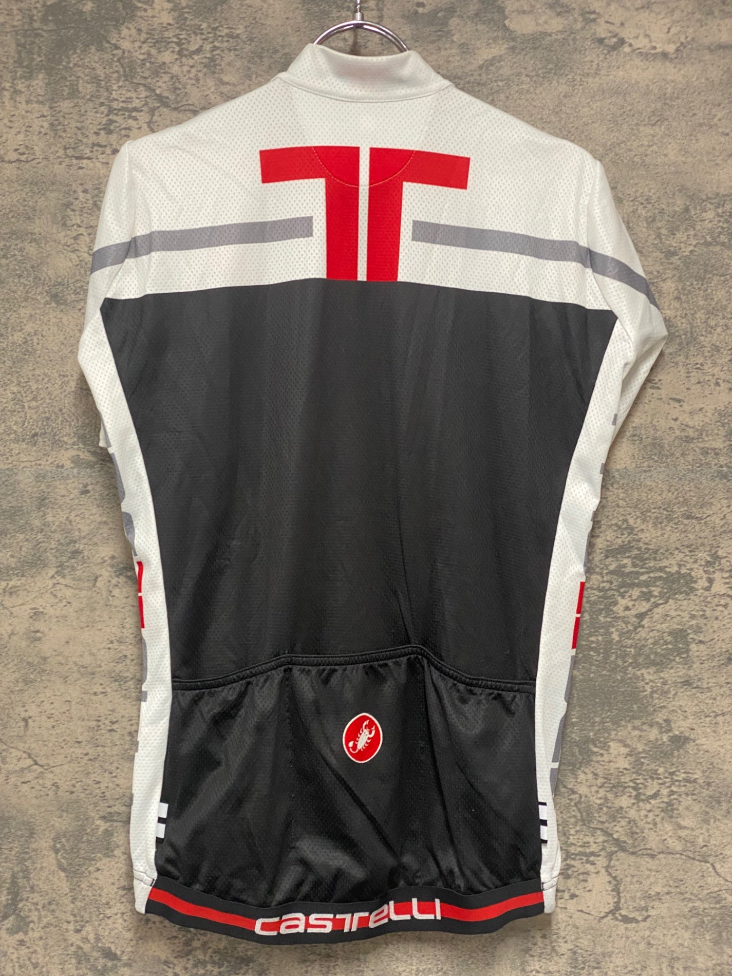 IZ857 カステリ CASTELLI 半袖 サイクルジャージ 黒 白 M ※前面ほつれ有り