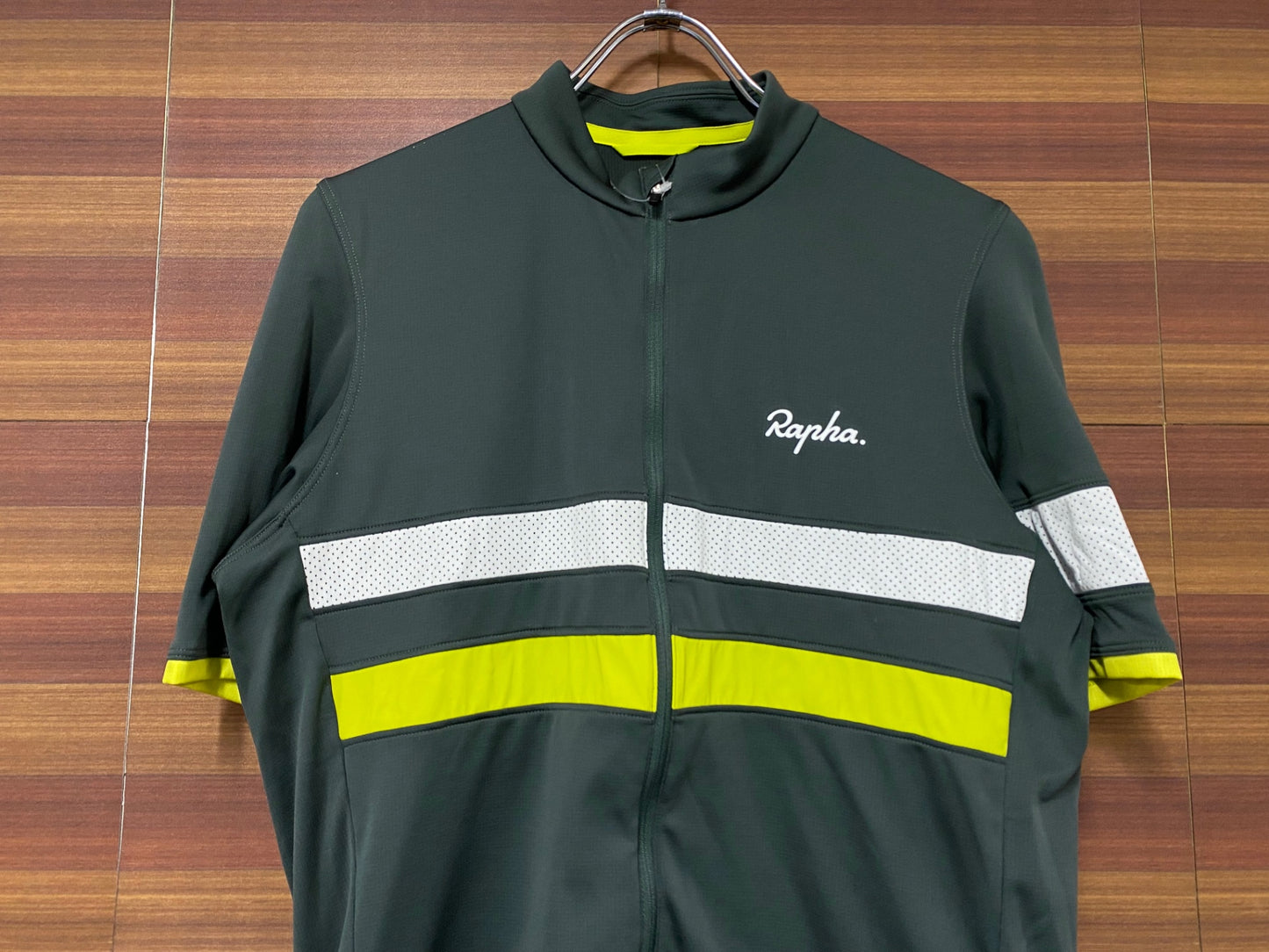 IN857 ラファ Rapha MEN'S LIGHTWEIGHT BREVET JERSEY 半袖 サイクルジャージ グレー 黄緑 L