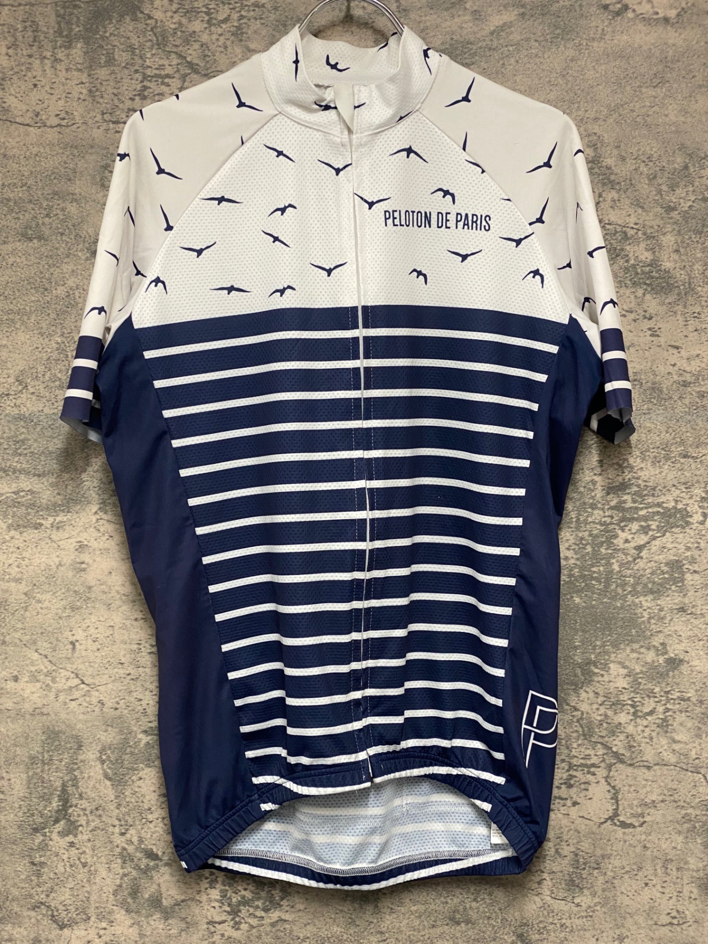 JC043 プロトンドパリ Peloton de Paris 半袖 サイクルジャージ 白 紺 L