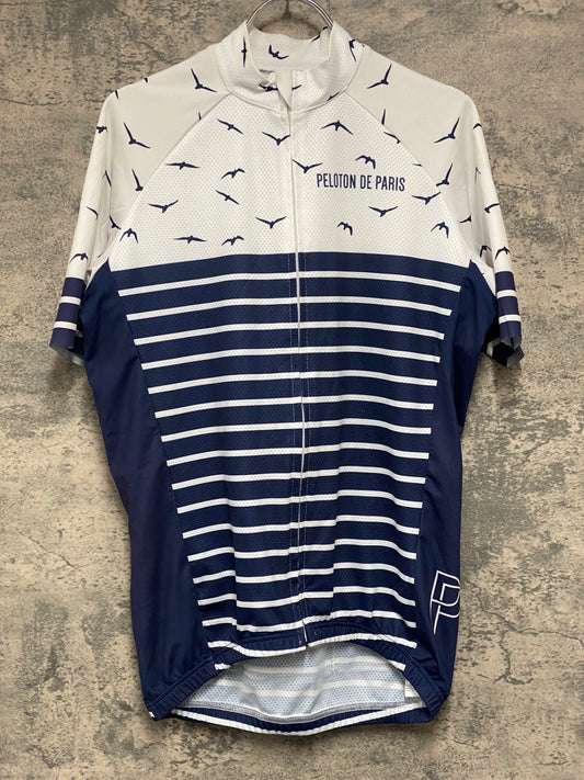 JC043 プロトンドパリ Peloton de Paris 半袖 サイクルジャージ 白 紺 L