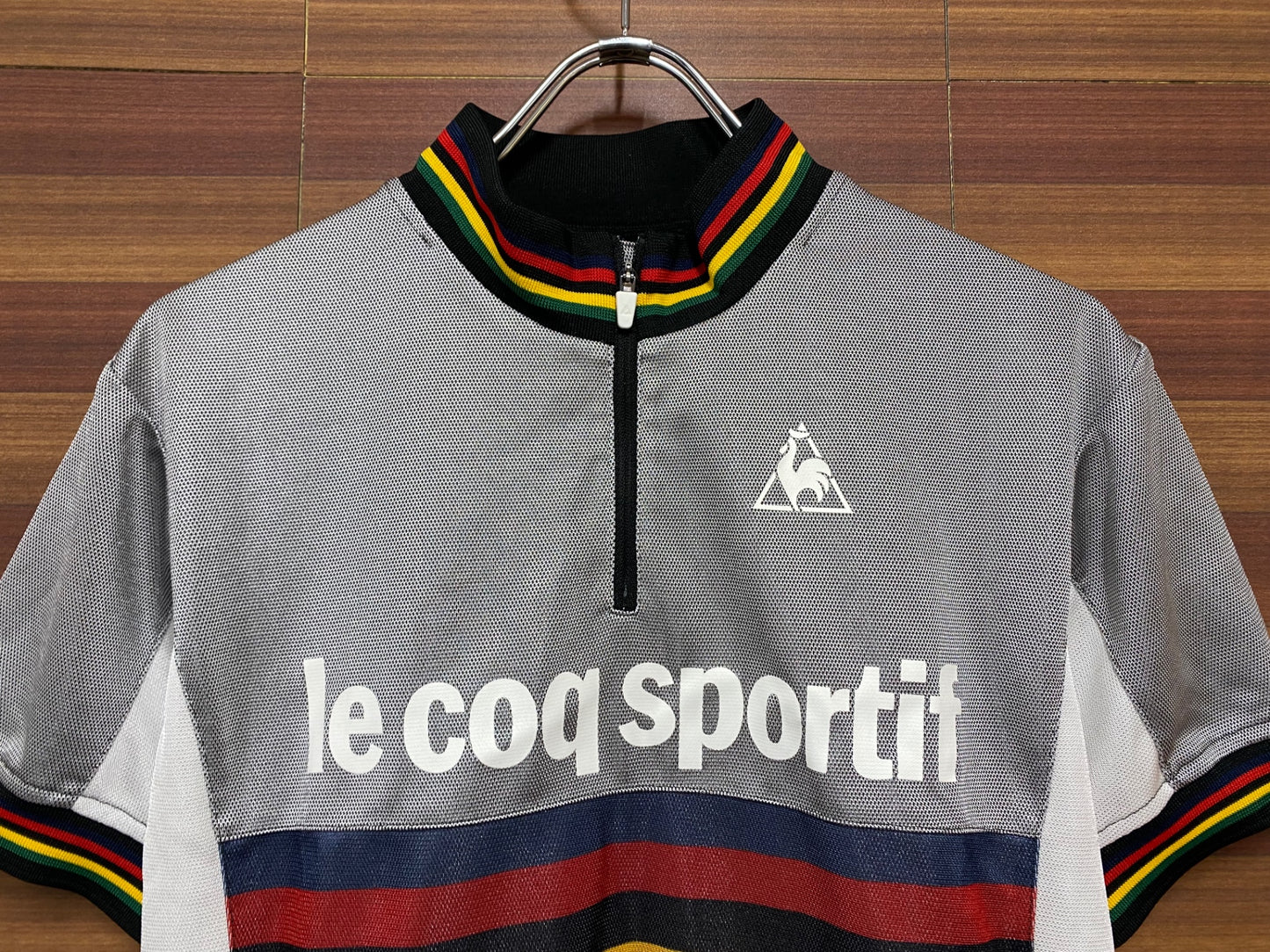 II792 ルコックスポルティフ le coq sportif サイクルジャージ 半袖 シルバー Lサイズ