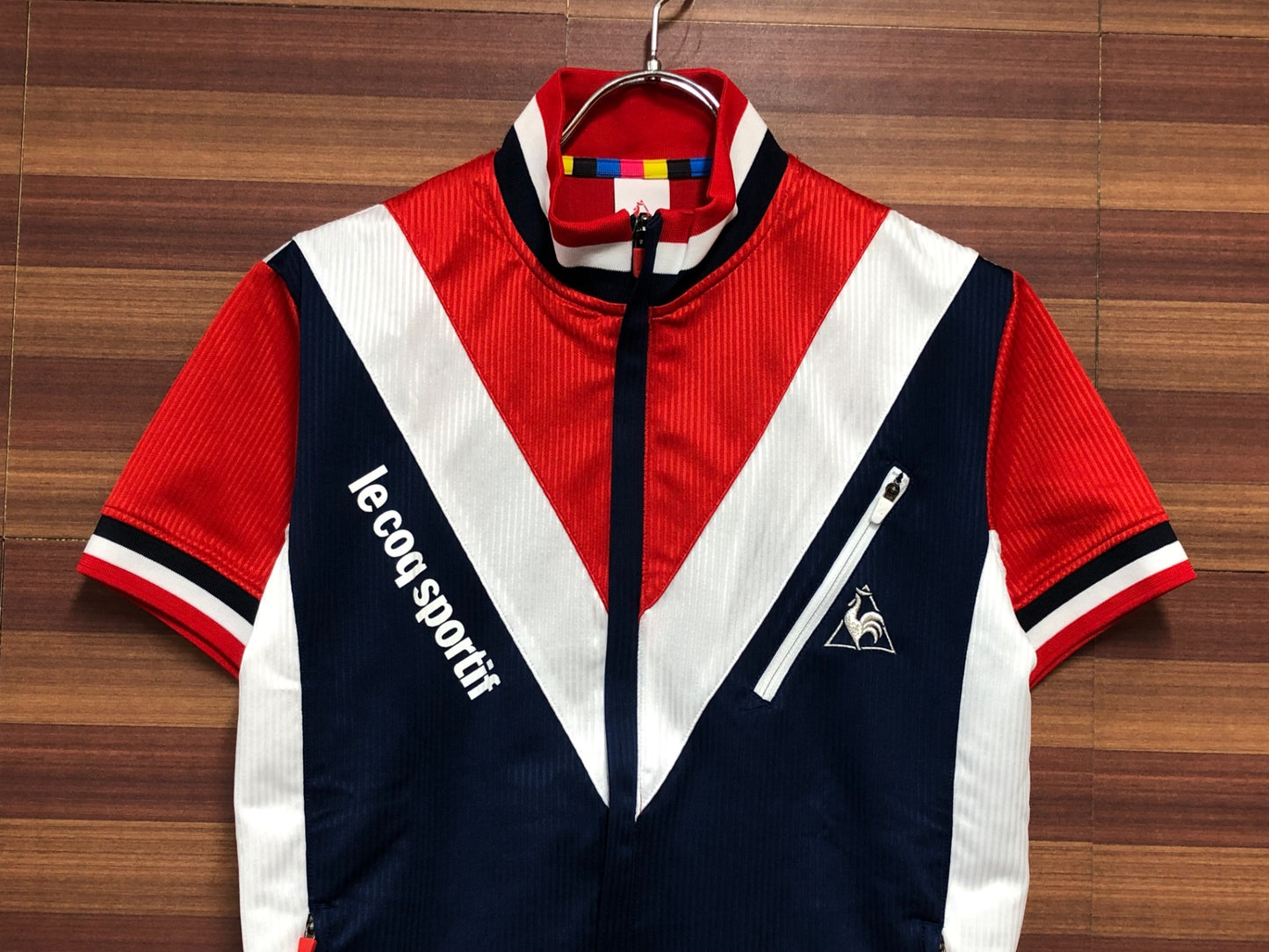 ID333 ルコックスポルティフ le coq sportif Douce mode レースジャージ 半袖サイクルジャージ 白赤青 ほつれあり