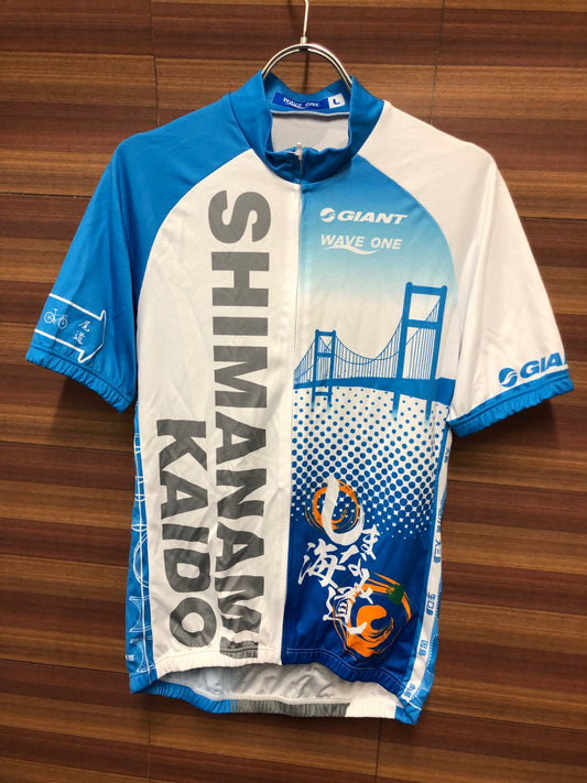 IQ837 ウェイブワン WAVE ONE 半袖 サイクルジャージ 白 水色 L しまなみ海道