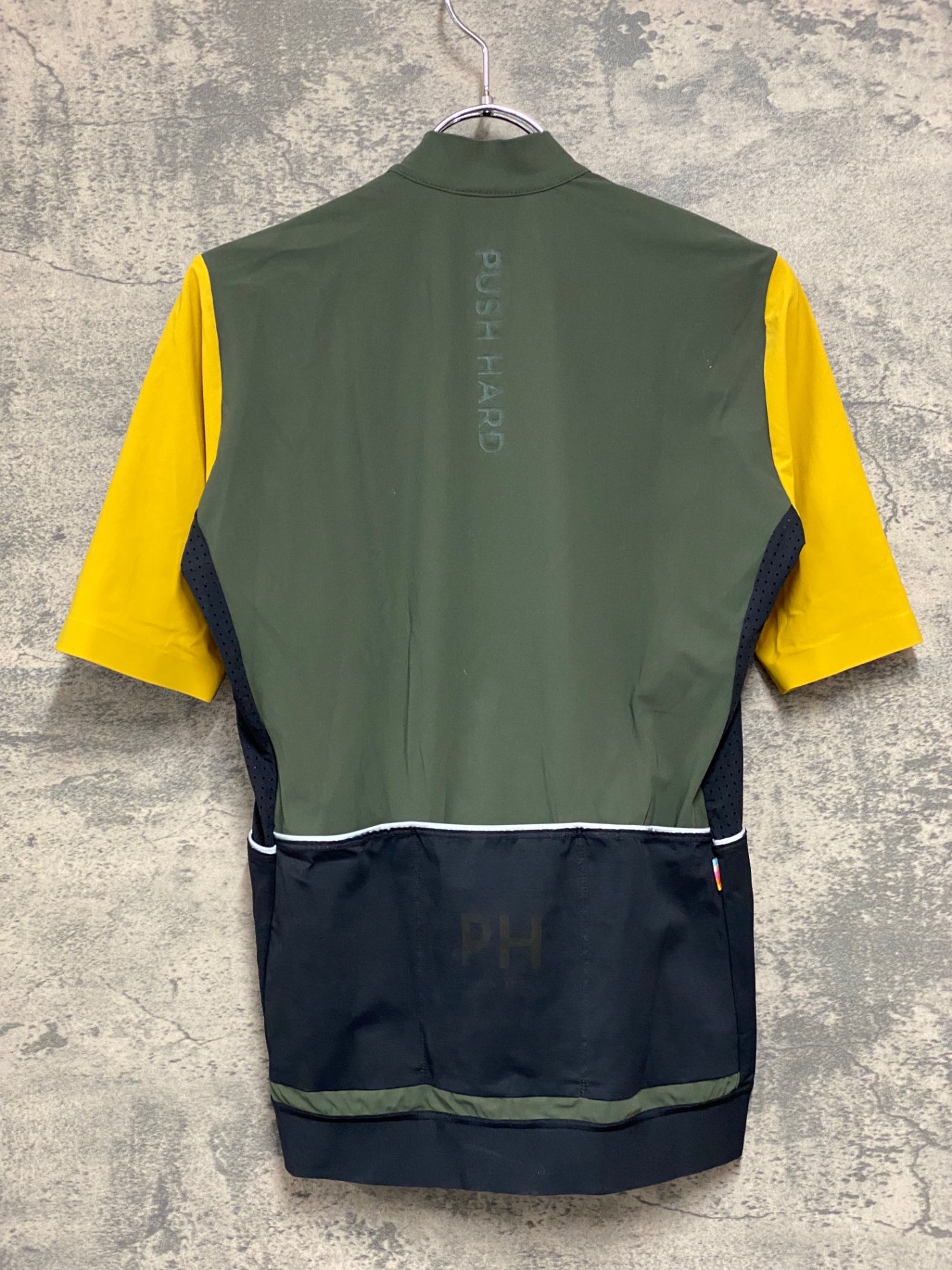 JE012 プッシュハード PUSH HARD 半袖 サイクルジャージ M グリーン イエロー