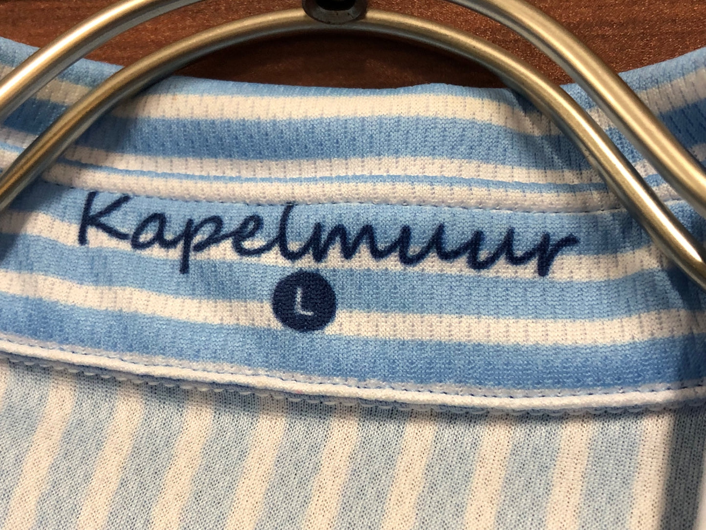 IN976 リオンドカペルミュール Lion de KAPELMUUR 長袖 シャツジャージ ロンドンストライプ L 青※未使用