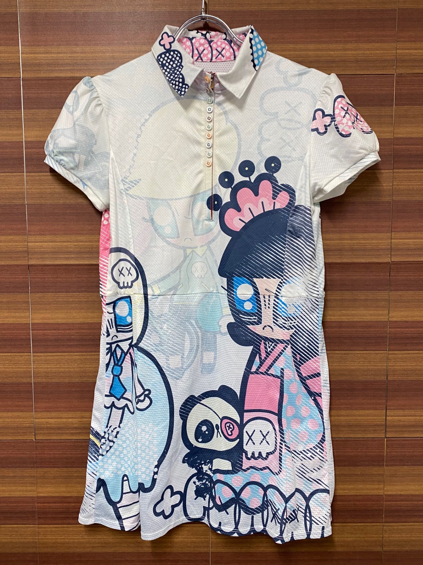 IT121 パンダーニ Pandani 半袖 サイクルジャージ スカート 一体型 白 総柄 M レディース