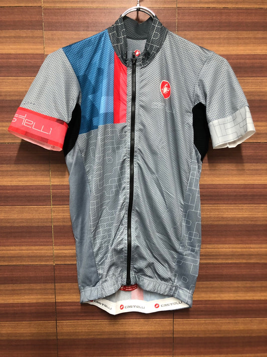 II254 カステリ castelli 半袖 サイクルジャージ グレー M 一部ほつれ