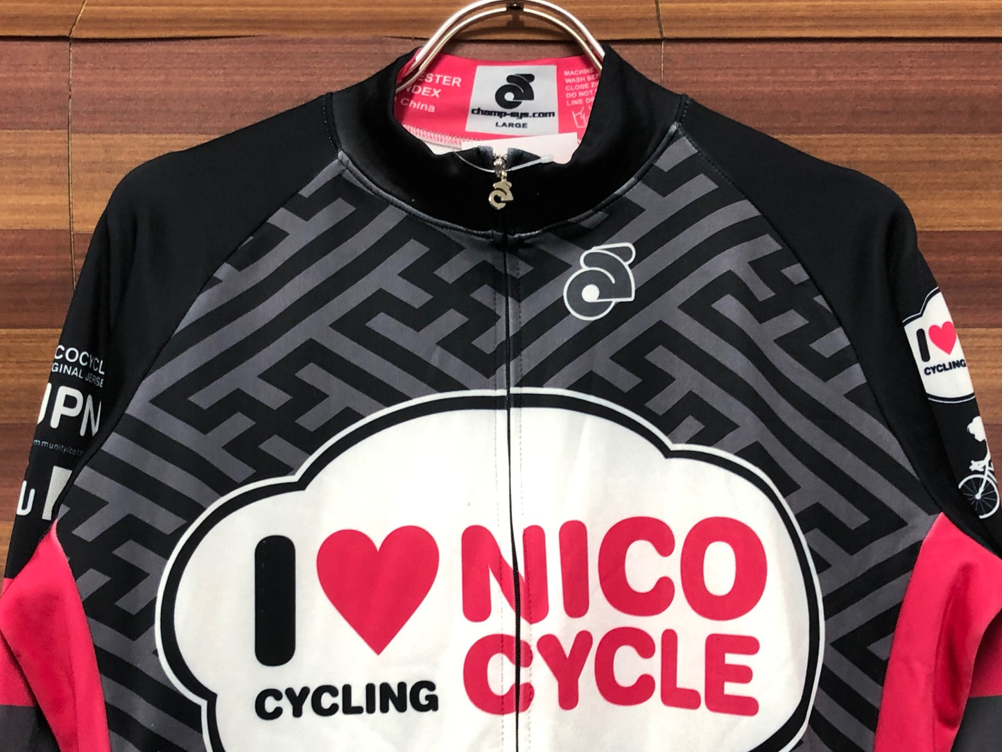 IS999 チャンピオンシステム Champion System 長袖 サイクルジャージ 黒 ピンク L 裏起毛