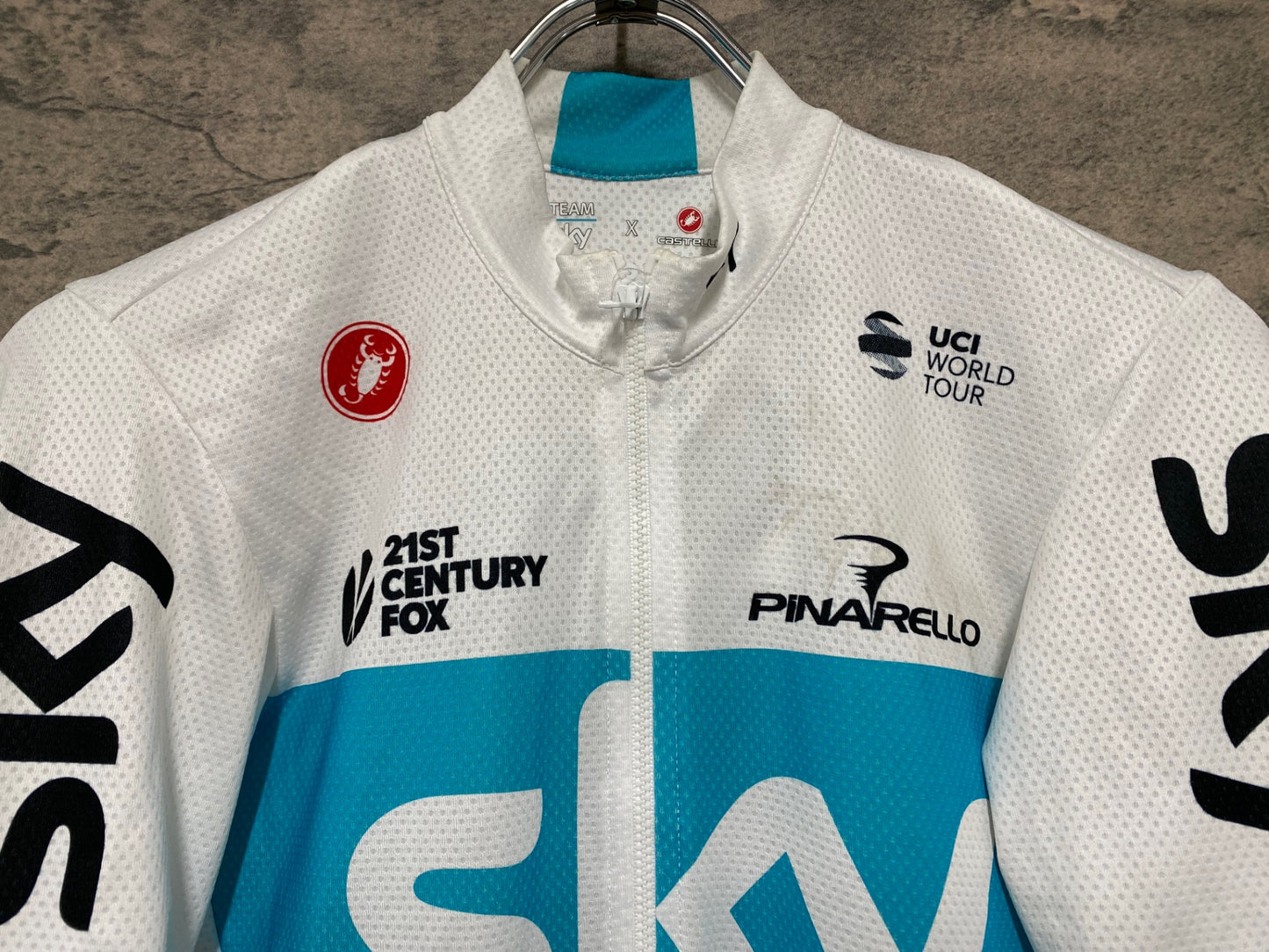 IT909 カステリ CASTELLI 半袖 サイクルジャージ 白 水色 S TEAM Sky