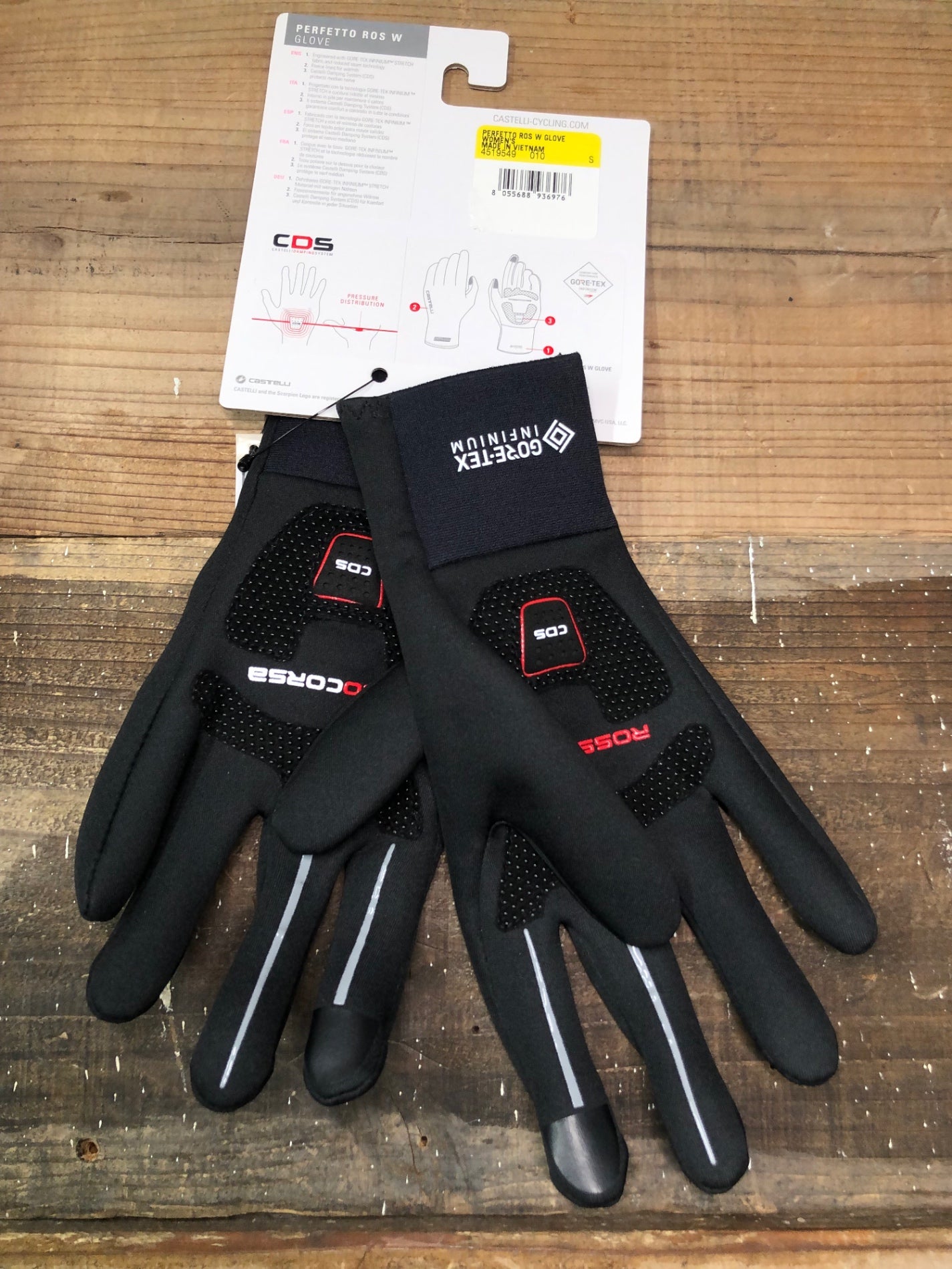 IP925 カステリ CASTELLI ROSSO CORSA perfetto 長指 グローブ 黒 S 裏起毛 GORE-TEX INFINIUM