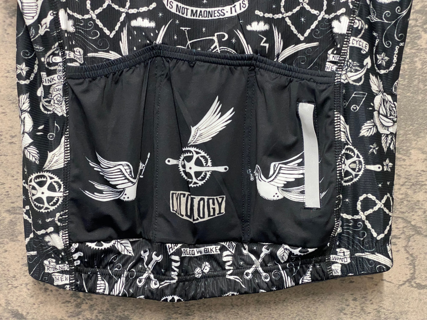 JC857 サイコロジー CYCOLOGI 半袖 サイクルジャージ 黒 白柄 S