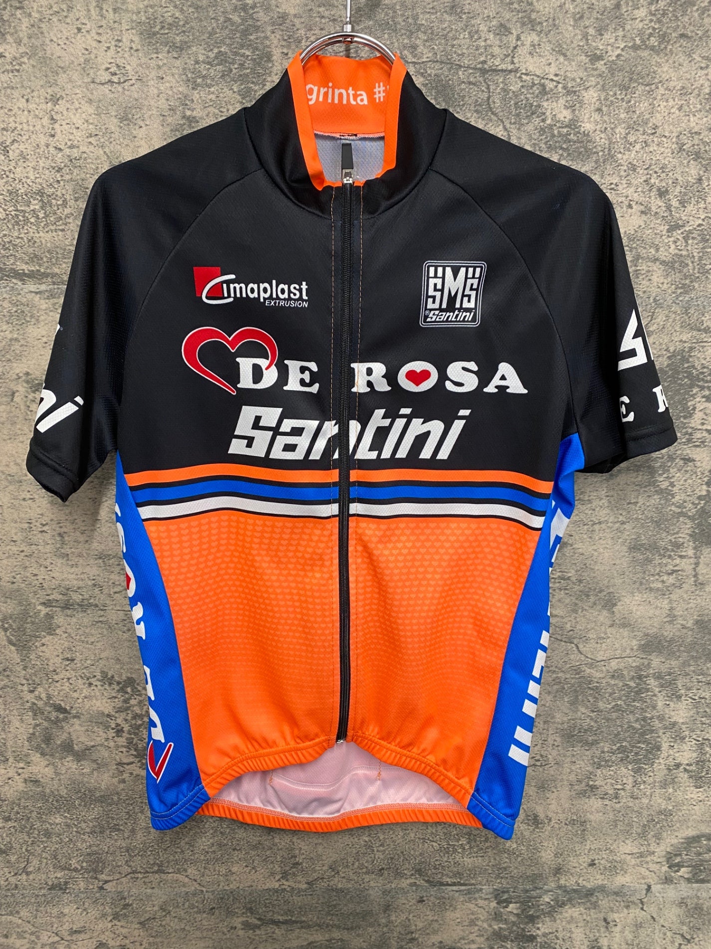 IW569 サンティーニ Santini デローザ DE ROSA 半袖 サイクルジャージ 黒オレンジ S ※擦れ有