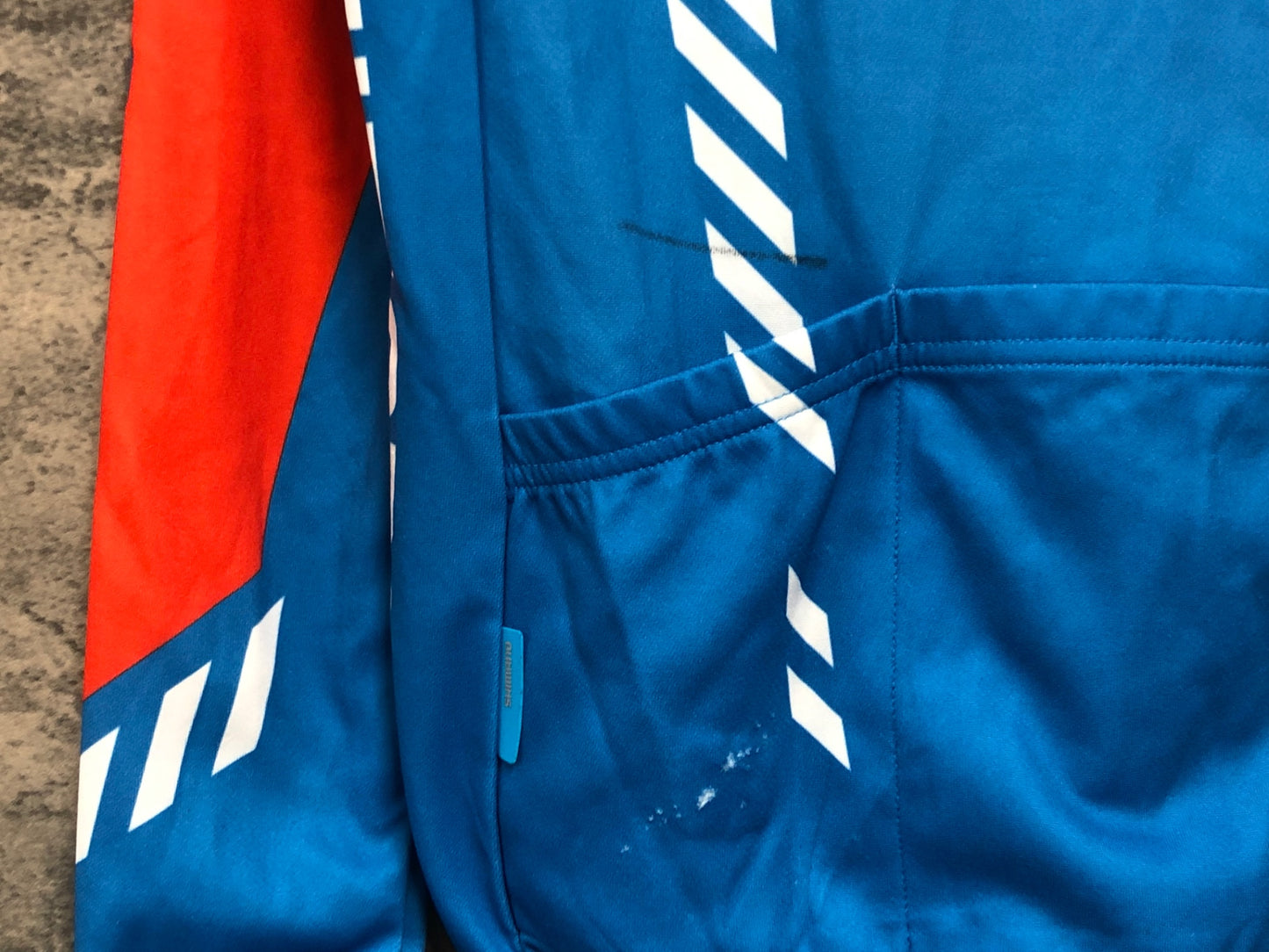 IY175 シマノ SHIMANO 長袖 サイクルジャケット オレンジ 青 S 裏起毛 ※スレ小穴