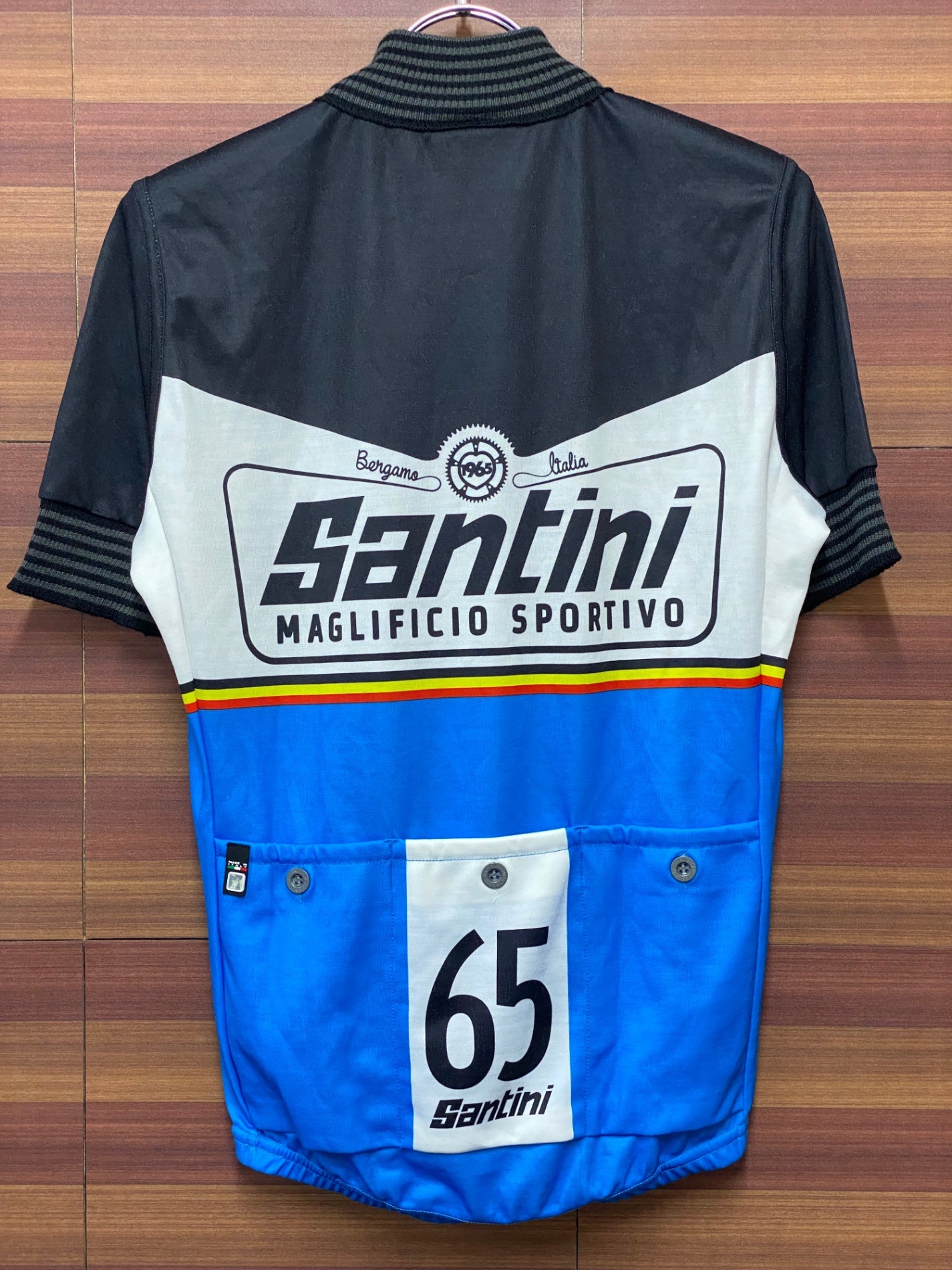 IE732 サンティーニ Santini 半袖 サイクルジャージ 黒 青 M