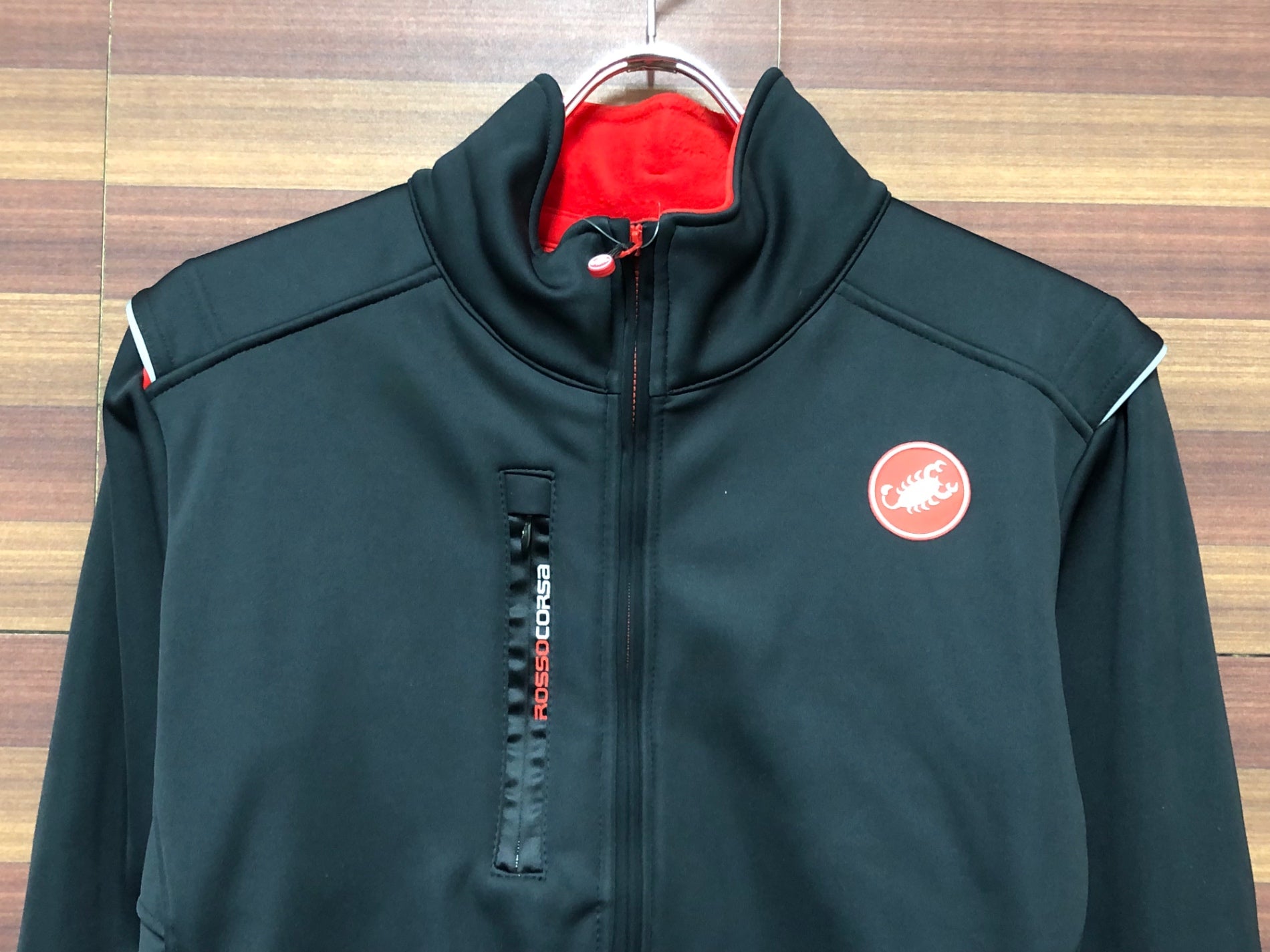 HU919 カステリ CASTELLI ロッソコルサ ROSSO CORSA 長袖 サイクルジャケット 黒 XL 裏起毛 ※スレ