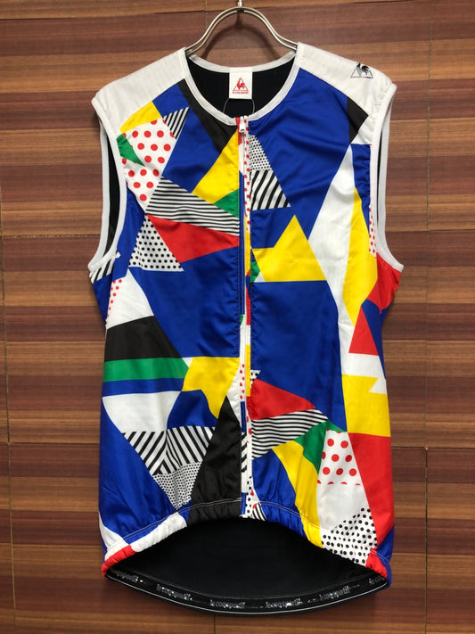 IO075 ルコックスポルティフ le coq sportif サイクルベスト ジレ 白 青 赤 黄 総柄 L 裏起毛