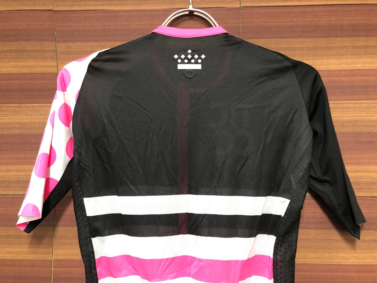 IO341 TICCC 半袖 サイクルジャージ 黒白 水玉ピンク XS