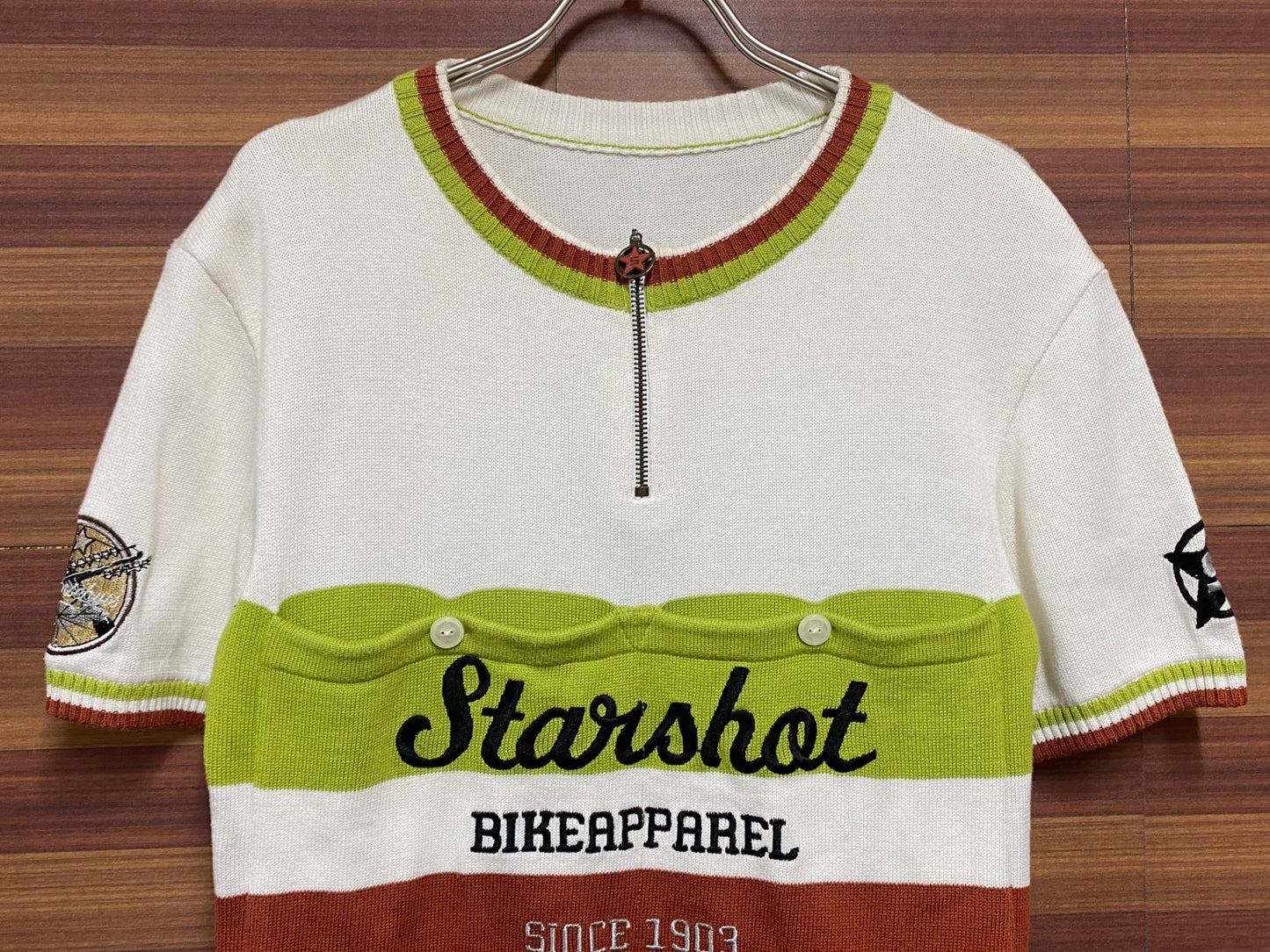 IJ860 starshot fashion 半袖 サイクルジャージ 白茶 S