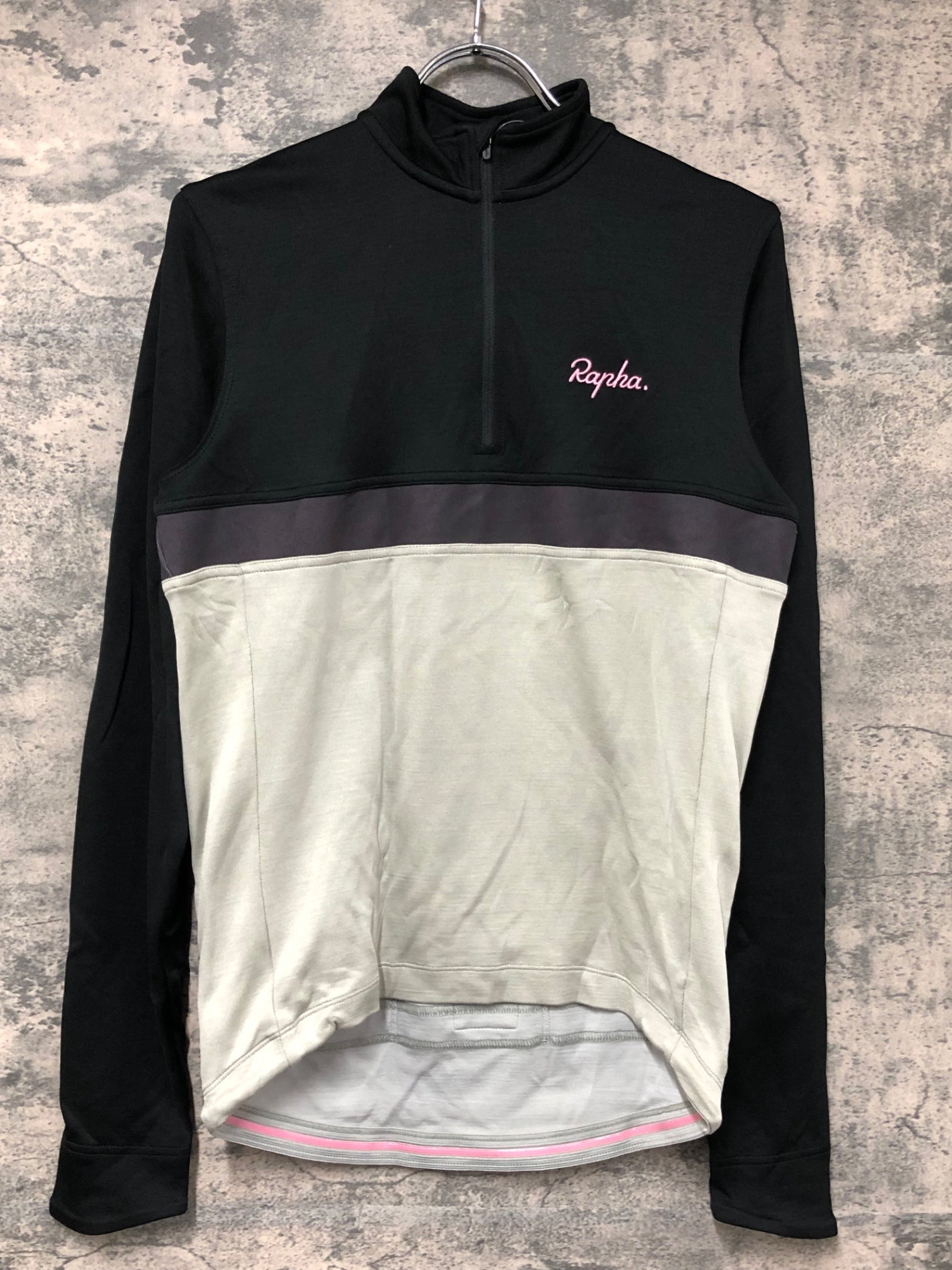 IW766 ラファ Rapha LONG SLEEVE CLUB JERSEY 長袖 サイクルジャージ 黒 グレー M ハーフジップ
