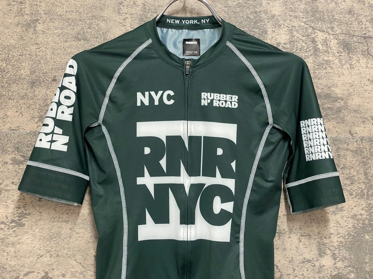 IZ238 ラバーアンドロード RUBBER N' ROAD RNRNYC 半袖 サイクルジャージ 深緑 XS