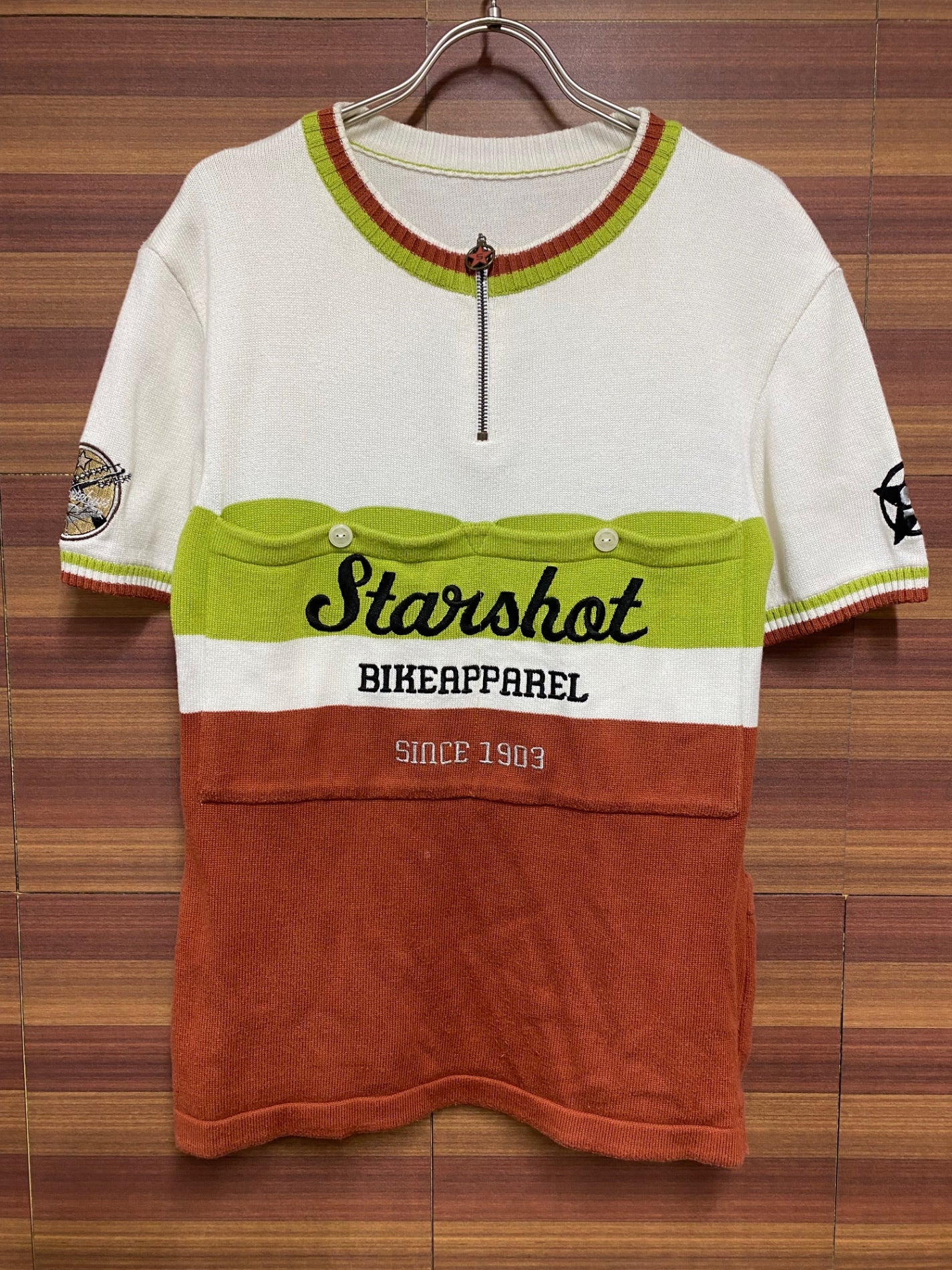 IJ860 starshot fashion 半袖 サイクルジャージ 白茶 S