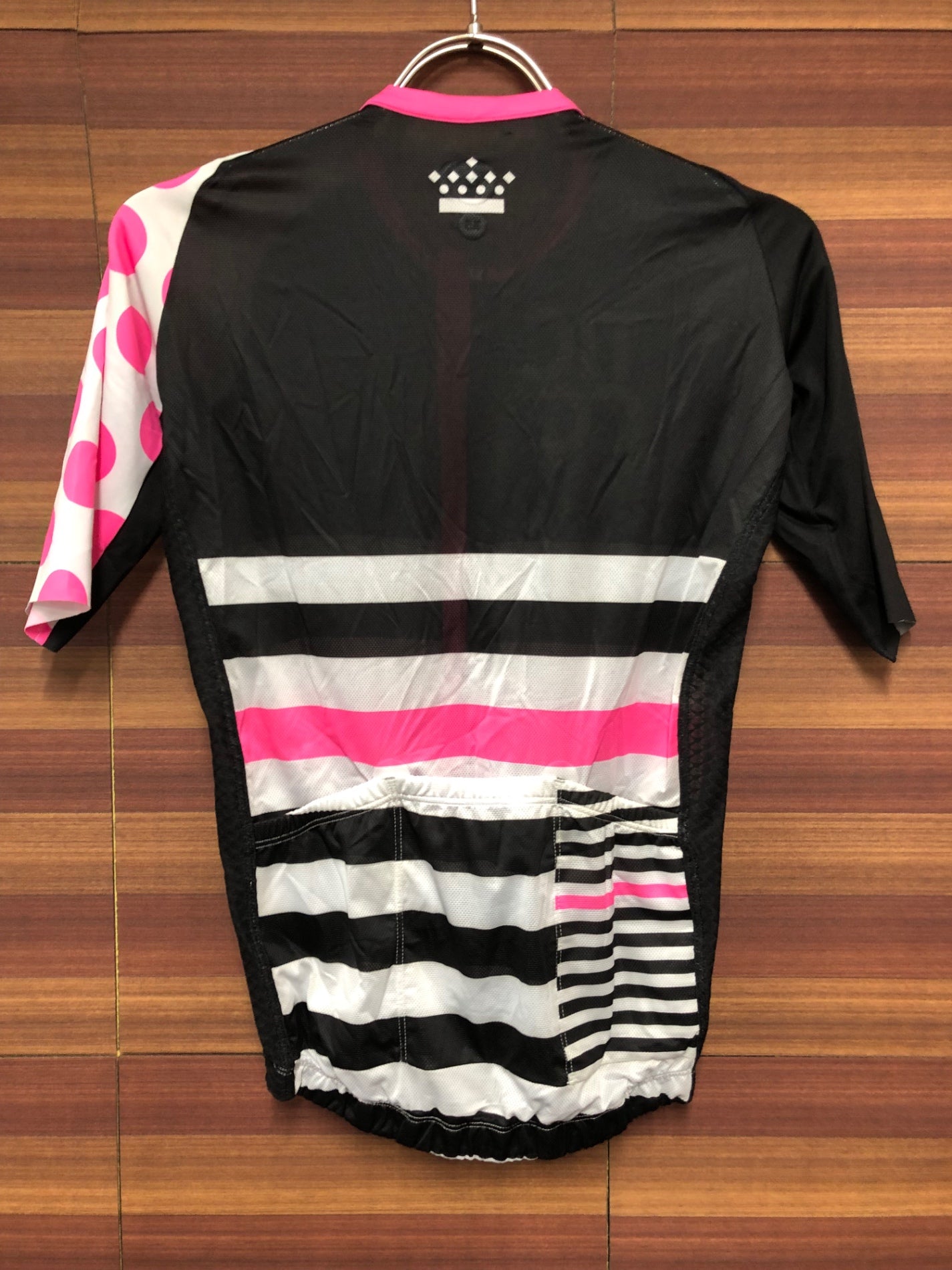 IO341 TICCC 半袖 サイクルジャージ 黒白 水玉ピンク XS
