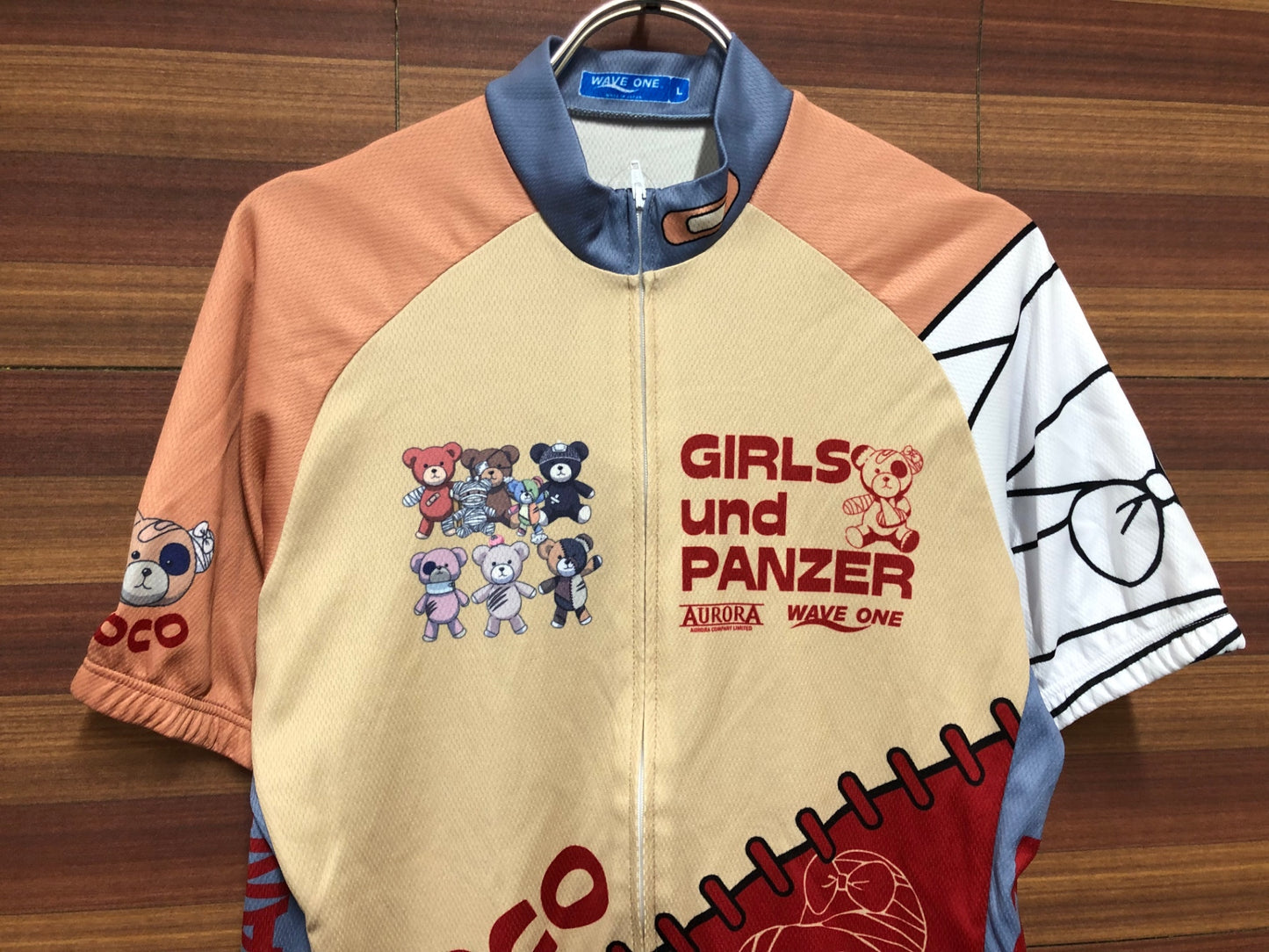 IS992 ウェイブワン WAVE ONE 半袖 サイクルジャージ 赤 レグホーン L ガールズ＆パンツァー ボコられグマのボコ 痛ジャージ