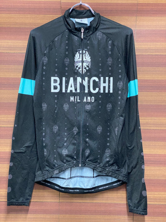 IU097 ビアンキ Bianchi 長袖 サイクルジャージ 黒 チェレステ L
