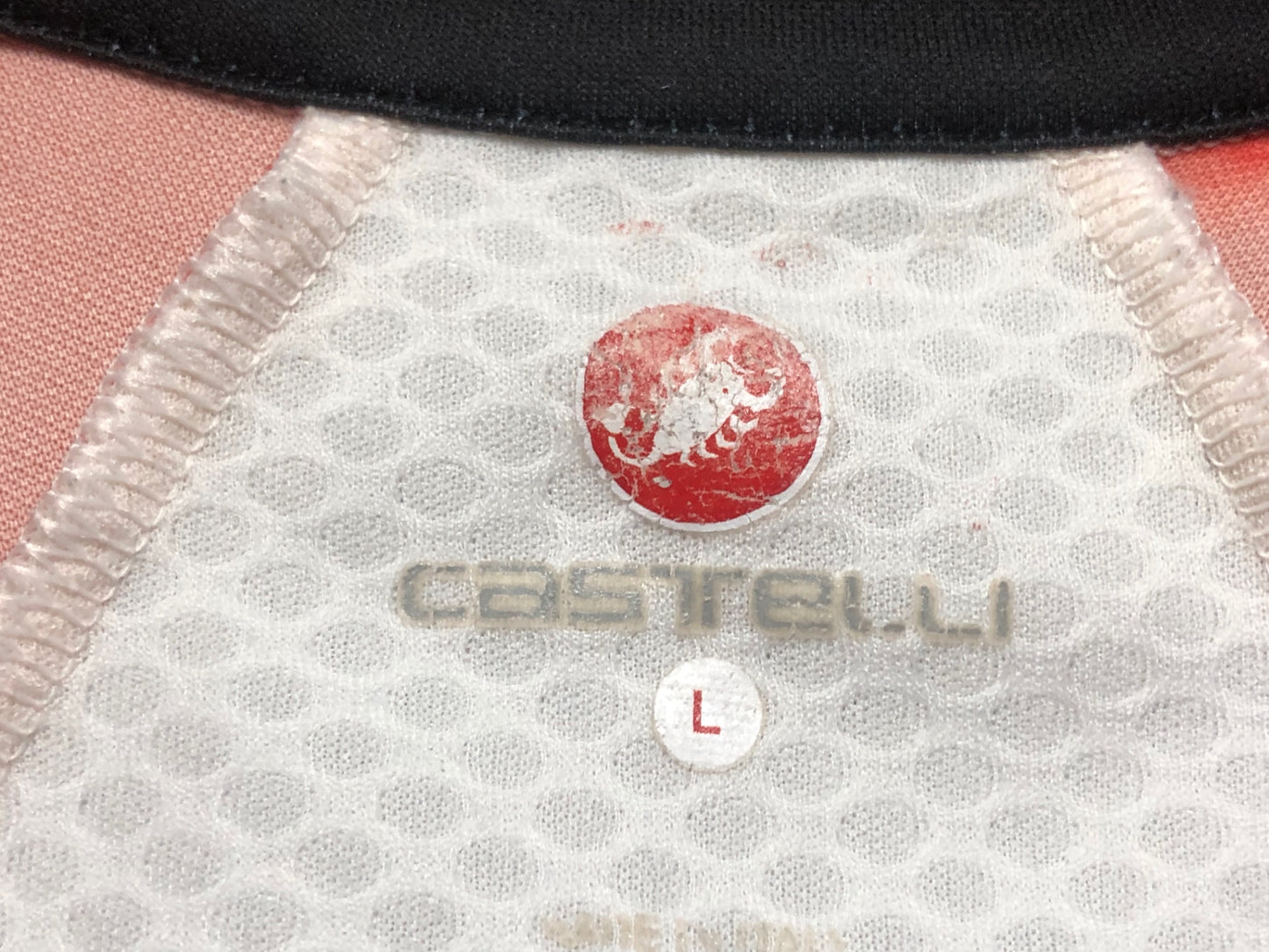 IP091 カステリ CASTELLI 半袖 サイクルジャージ 白 赤 L ※擦れ、染み