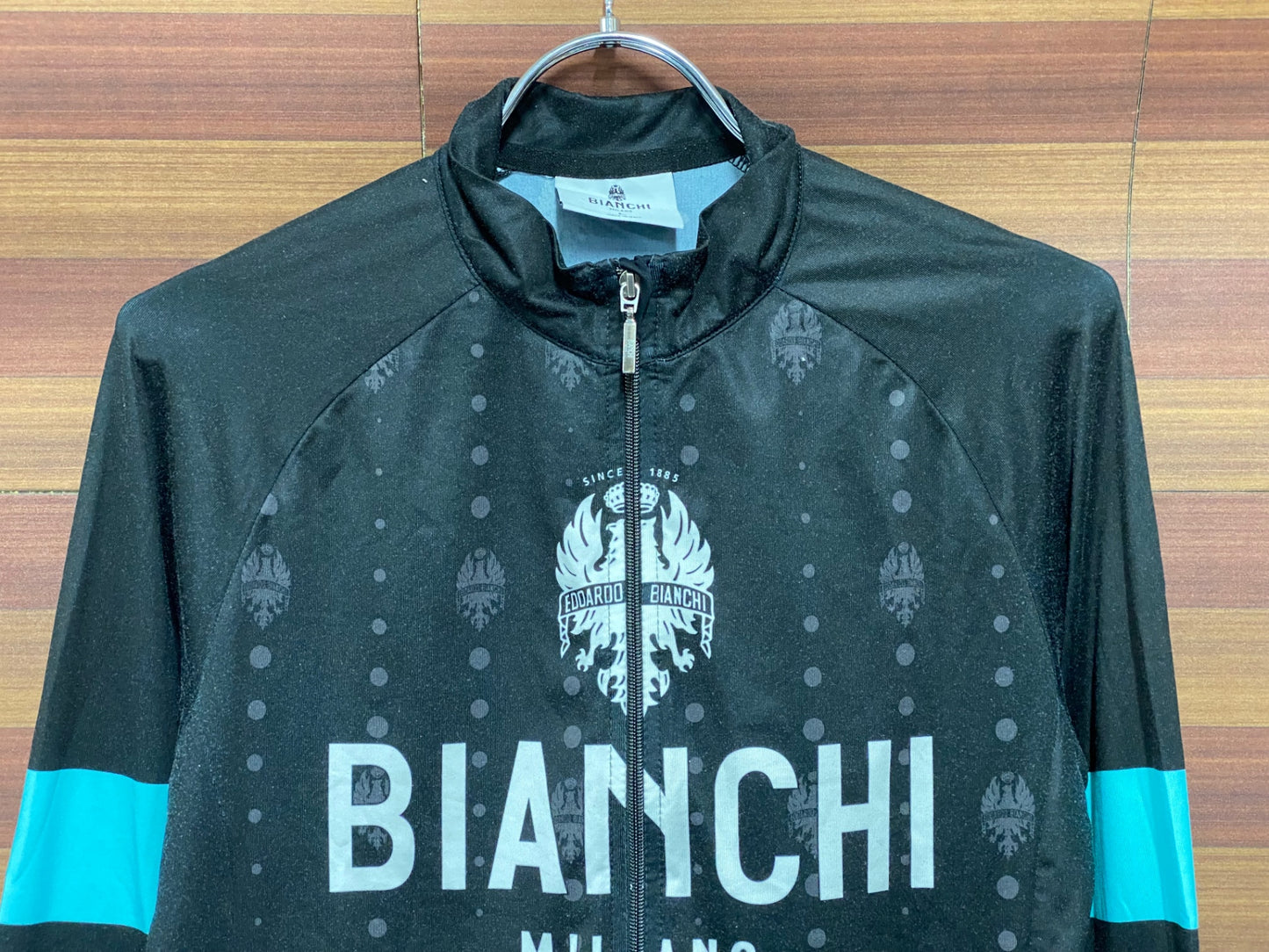 IU097 ビアンキ Bianchi 長袖 サイクルジャージ 黒 チェレステ L