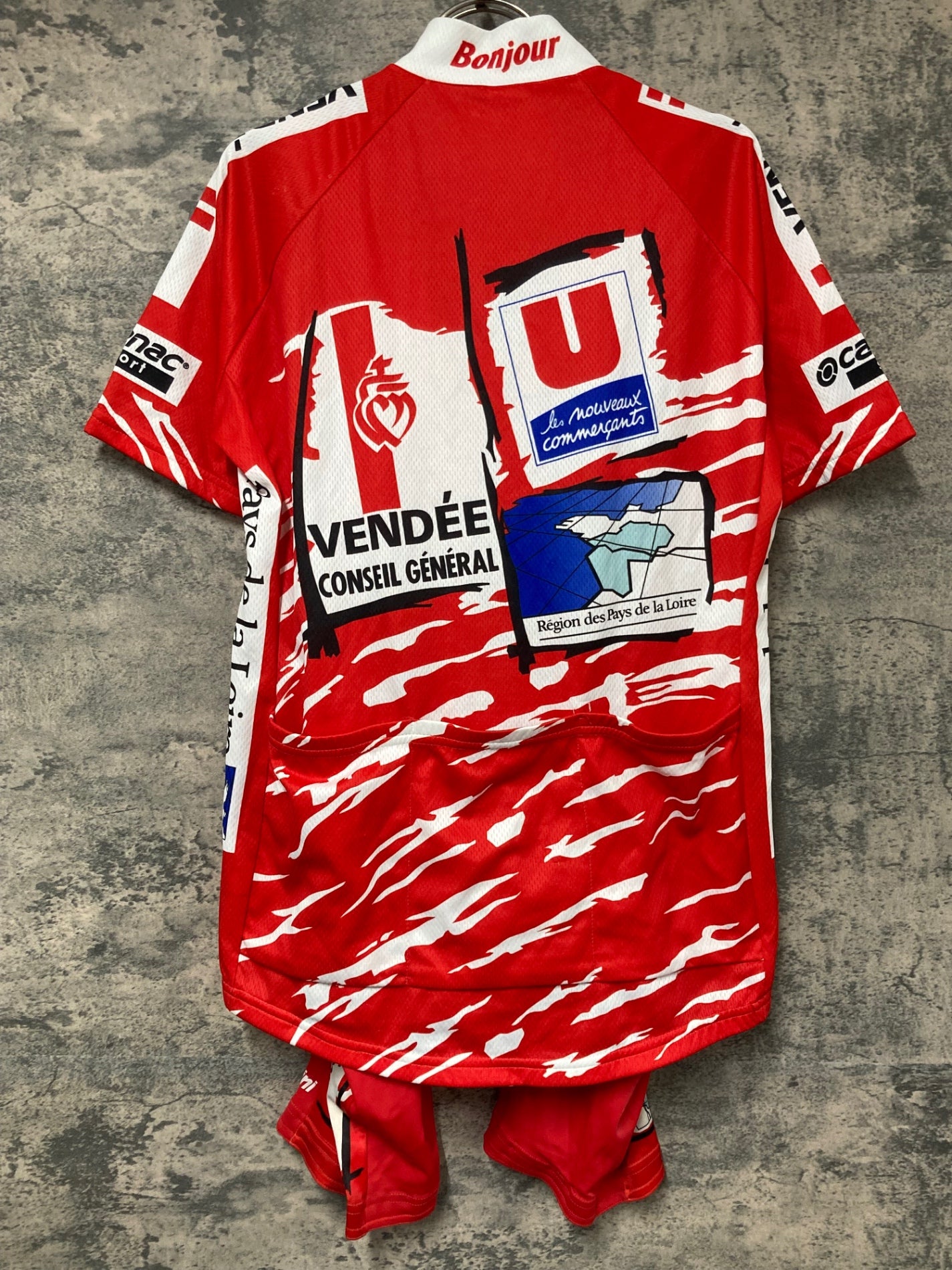 IW719 サンティーニ Santini 半袖 ハーフジップ サイクルジャージ ビブショーツ 上下セット 赤 L Vendée U