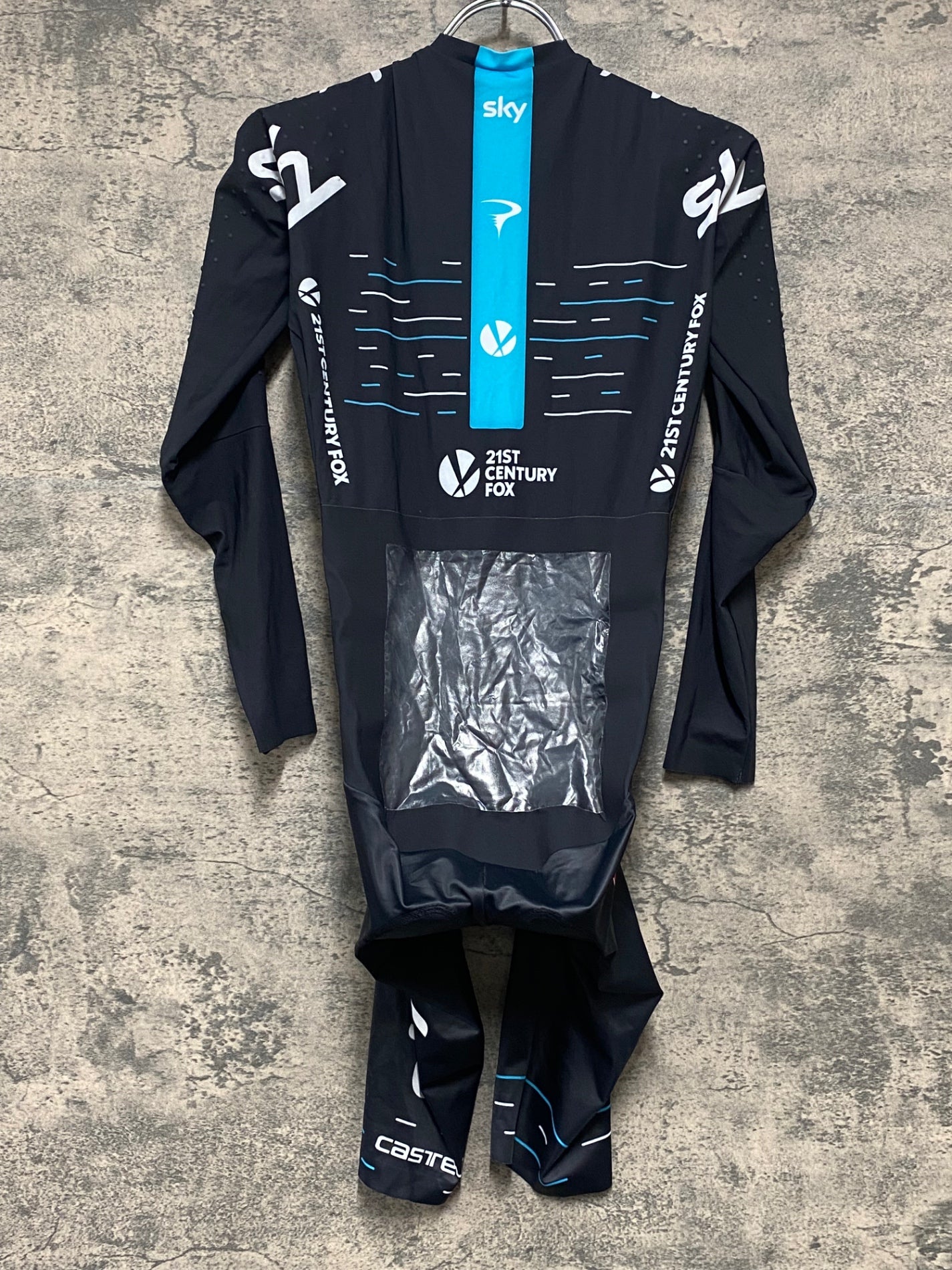 IZ471 カステリ CASTELLI TEAMsky 長袖 ワンピース スキンスーツ 黒 青 S ディンプル袖