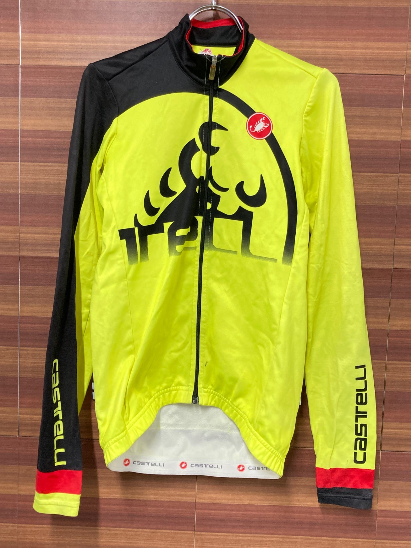IO737 カステリ CASTELLI 長袖 サイクルジャージ 黄 S 裏起毛 ※汚れ
