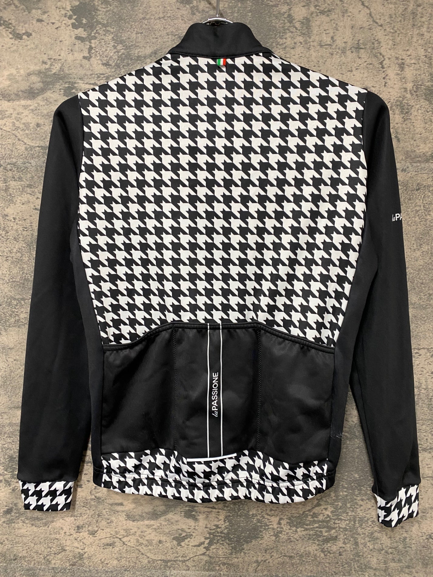 JB582 ラパッション la PASSIONE 長袖 サイクルジャージ 黒 白 XS 裏起毛 千鳥格子